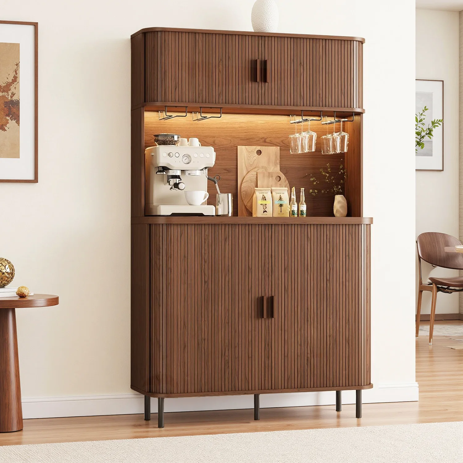 World-Class 70 Pantry Storage Cabinet Wine Bar Cabinet with LED Lights Coffee Bar Cabinet with Power Outlet Glass Holder Wine Rack70 Pantry Storage Cabinet Wine Bar Cabinet with LED Lights Coffee Bar Cabinet with Power Outlet Glass Holder Wine Rack Minimalist