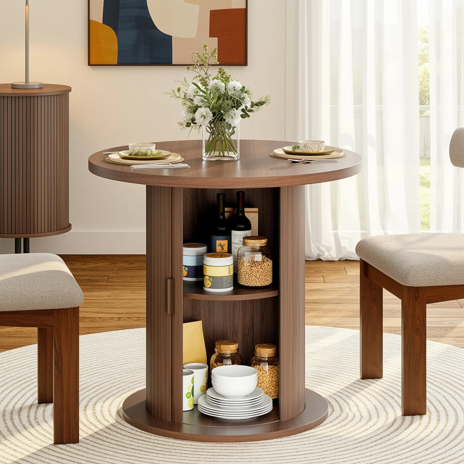 Outstanding Discontinued Round Dining Table for 2 with Built-In Storage 31.5 Small Kitchen Table with Sliding Tambour Door and Wood Strip Base Discontinued Round Dining Table for 2 with Built-In Storage 31.5 Small Kitchen Table with Sliding Tambour Door and Wood Strip Base Sustainable