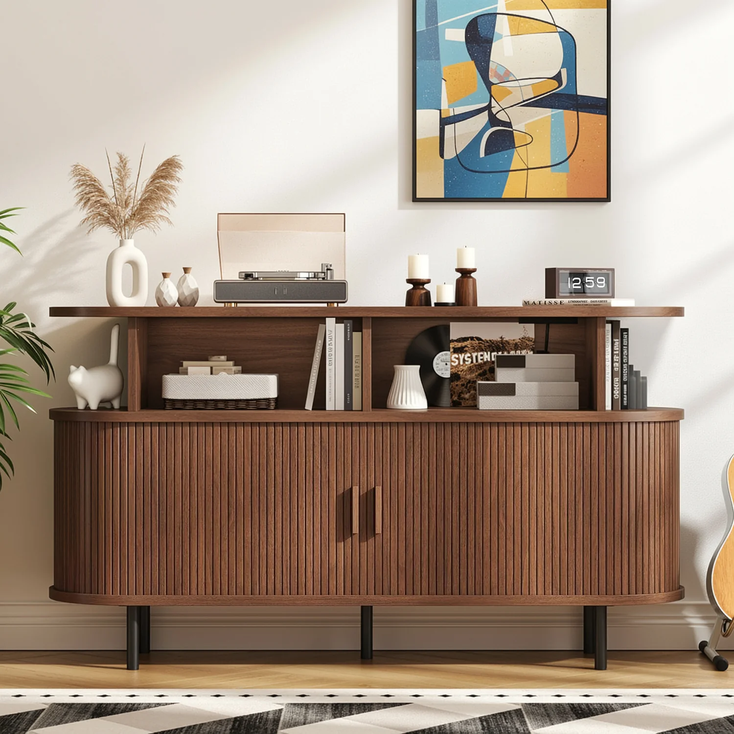 Comfortable Record Player Stand with Charging Station Turntable Stand with Vinyl Record Storage and Sliding DoorsRecord Player Stand with Charging Station Turntable Stand with Vinyl Record Storage and Sliding Doors Expertly Made