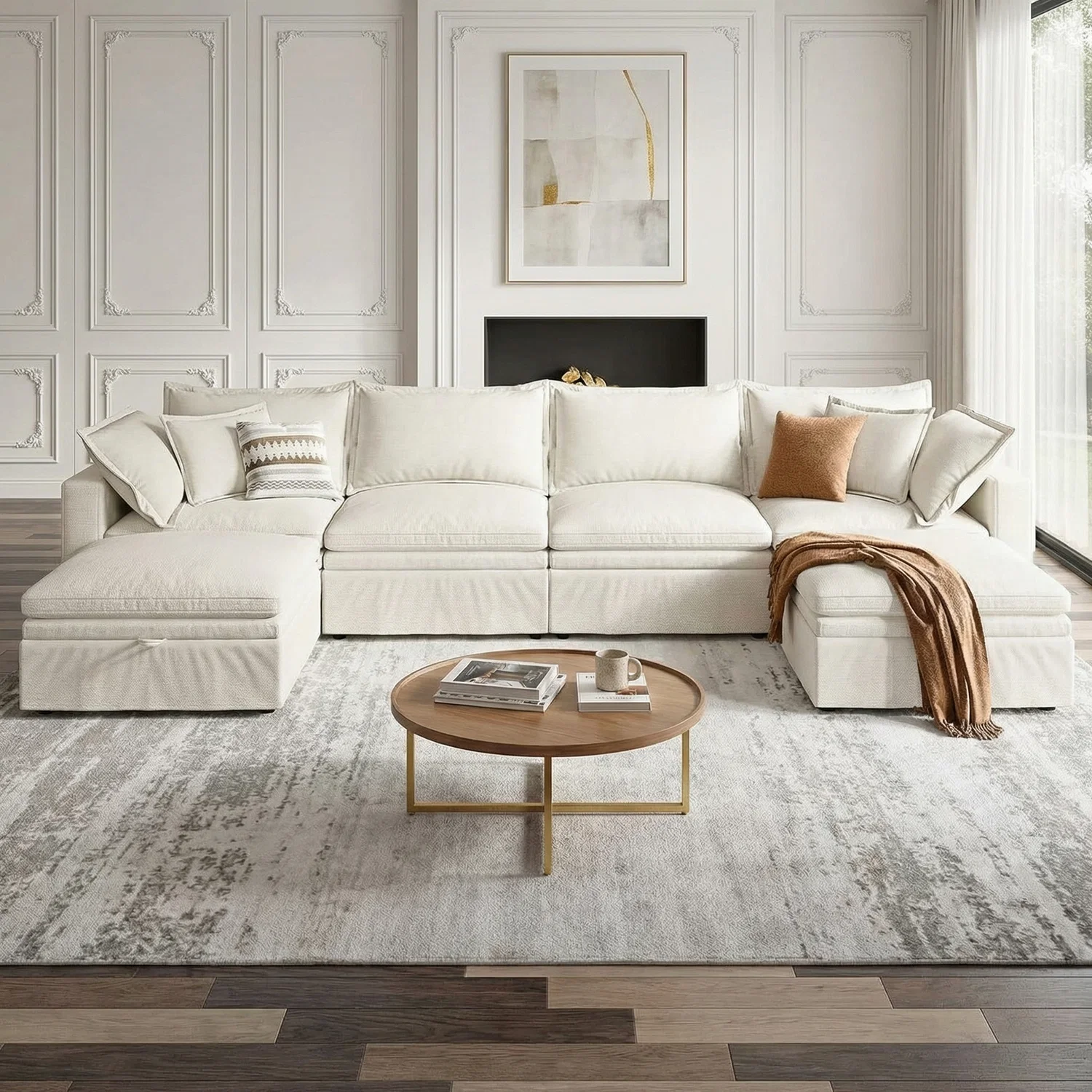 User-Friendly 148 Modular Cloud Couch U-Shaped Oversized Sectional Sofa with Storage Ottoman Detachable Cover148 Modular Cloud Couch U-Shaped Oversized Sectional Sofa with Storage Ottoman Detachable Cover Durable