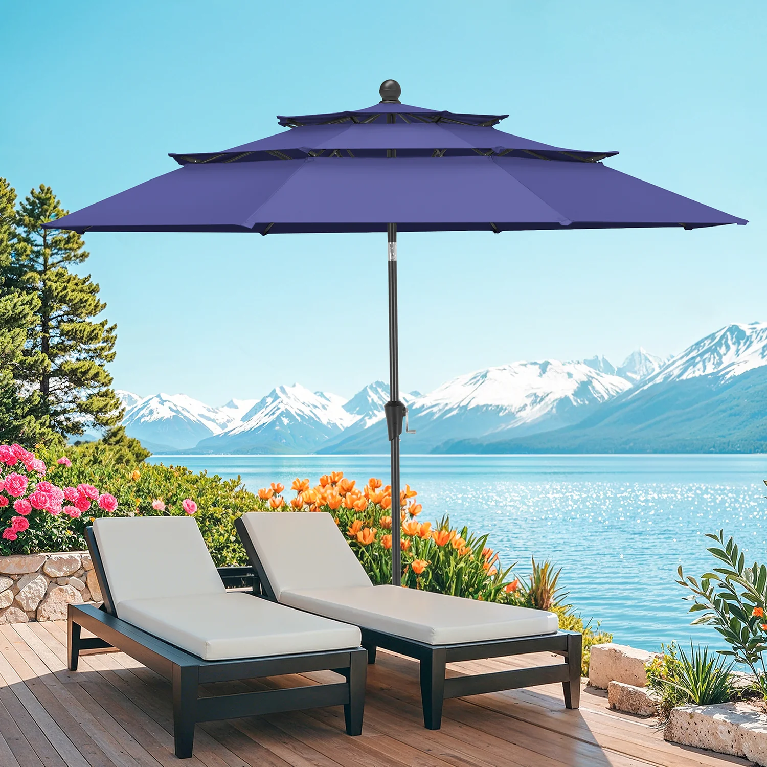 Stylish 10ft Round Patio Umbrella 3 Tier Vented Outdoor Table Umbrella with Tilt and Crank for Market Pool Garden Backyard No Base 10ft Round Patio Umbrella 3 Tier Vented Outdoor Table Umbrella with Tilt and Crank for Market Pool Garden Backyard No Base Fine Crafted
