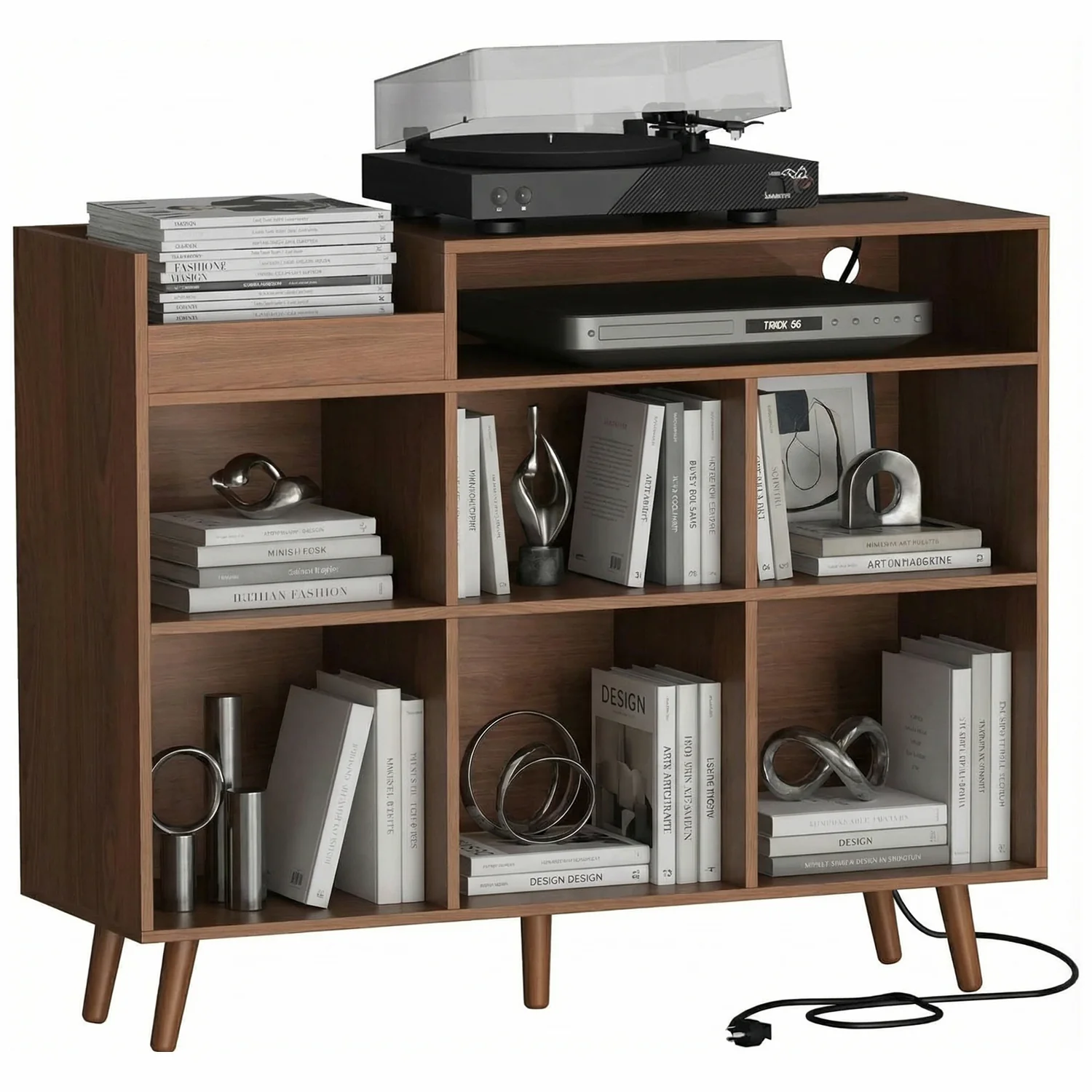 Solid Large Record Player Stand with Charging Station Turntable Stand with Vinyl Storage Hold Up to 500 Albums Storage Cabinet for Music Lovers CollectorsLarge Record Player Stand with Charging Station Turntable Stand with Vinyl Storage Hold Up to 500 Albums Storage Cabinet for Music Lovers Collectors User-Friendly