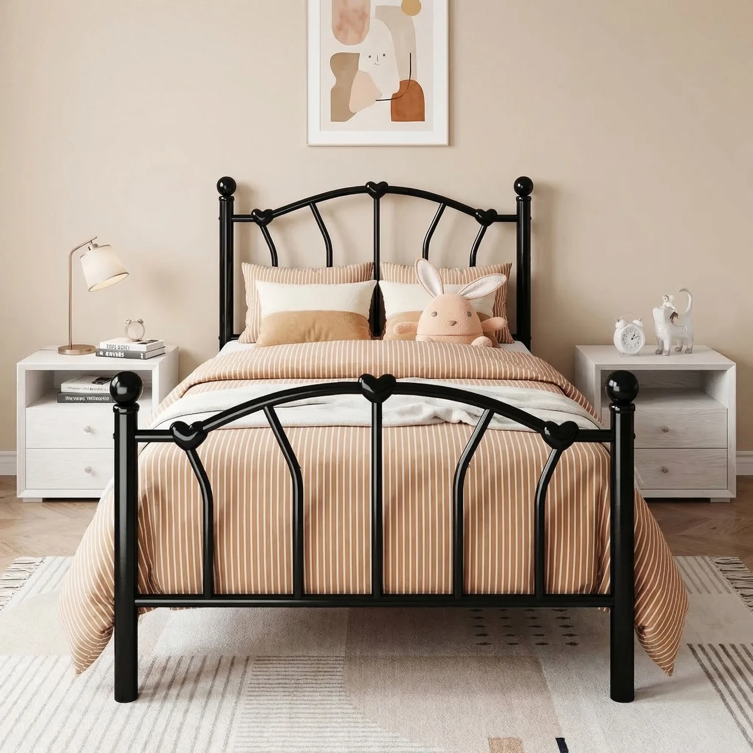 Elegant Love-Knot Twin Size Platform Metal Bed Frame with Arched Headboard and Footboard Under-Bed Storage No Box Spring NeededLove-Knot Twin Size Platform Metal Bed Frame with Arched Headboard and Footboard Under-Bed Storage No Box Spring Needed Premium Material
