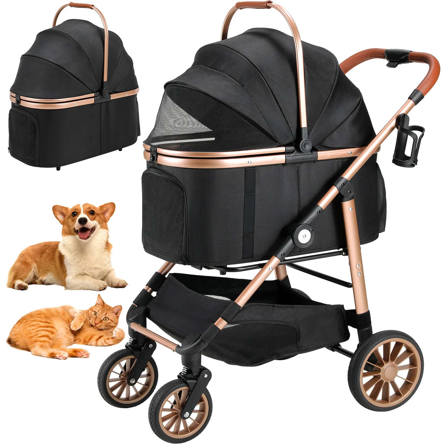 Recyclable Pet Stroller 4 Wheels Pet Strolling Cart for Medium Dogs and Cats Foldable All Terrain Dog Stroller with Detachable Carrier Mesh Windows Cup HolderPet Stroller 4 Wheels Pet Strolling Cart for Medium Dogs and Cats Foldable All Terrain Dog Stroller with Detachable Carrier Mesh Windows Cup Holder Superior