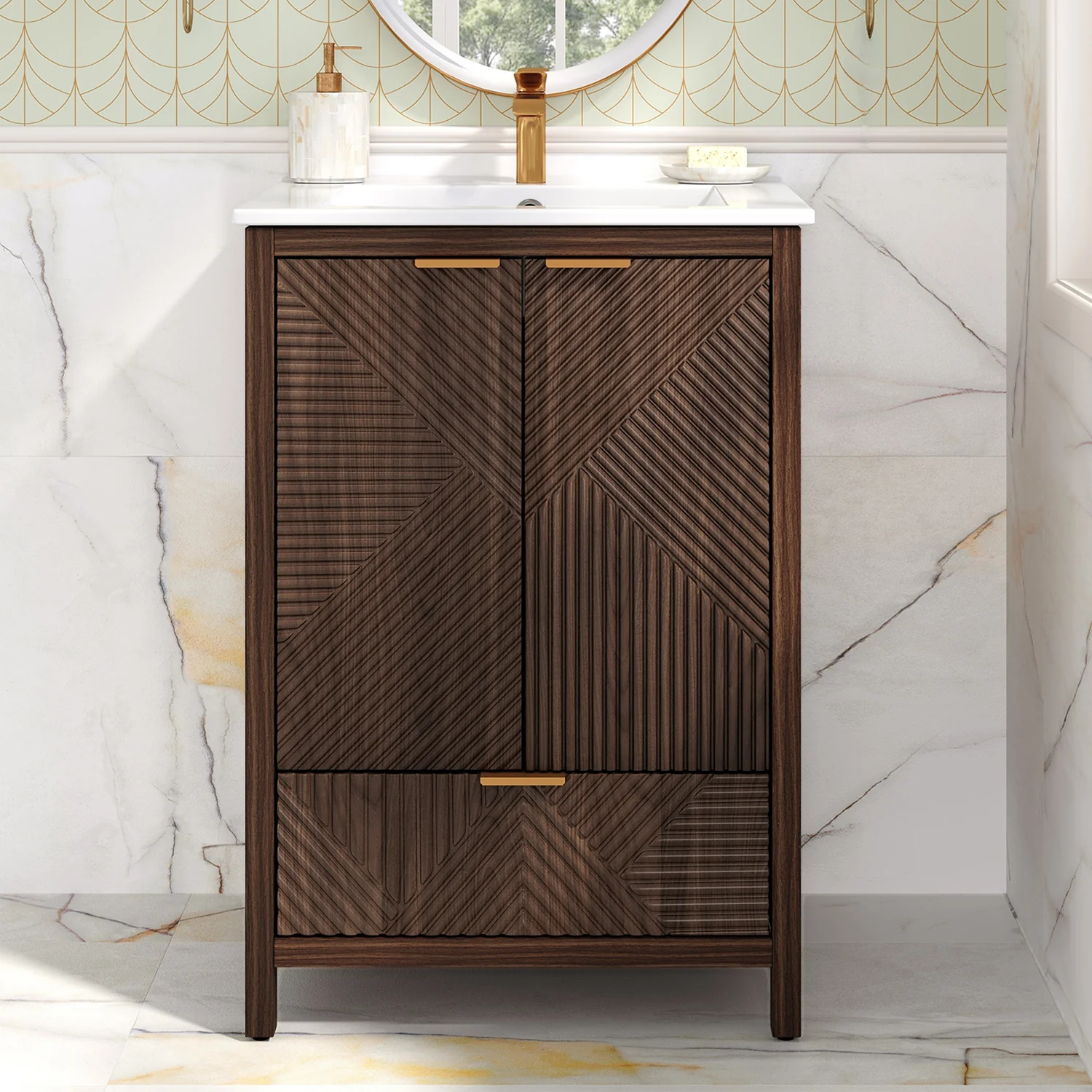 User-Friendly 24 Bathroom Vanity with Sink Modern standing Vanity Cabinet with Drawer Storage Soft-Close Hinges24 Bathroom Vanity with Sink Modern standing Vanity Cabinet with Drawer Storage Soft-Close Hinges Solid