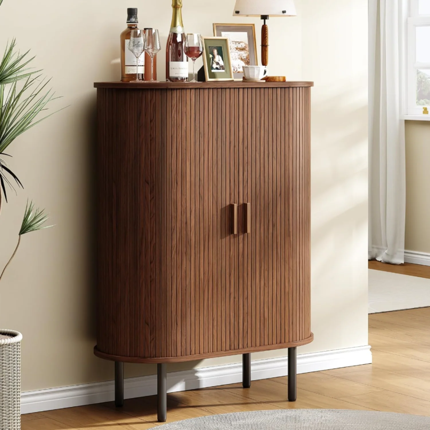 Advanced 44 Inch Modern High Sideboard Cabinet with Storage Buffet Cabinet with Sliding Door and Adjustable Feet44 Inch Modern High Sideboard Cabinet with Storage Buffet Cabinet with Sliding Door and Adjustable Feet World-Class