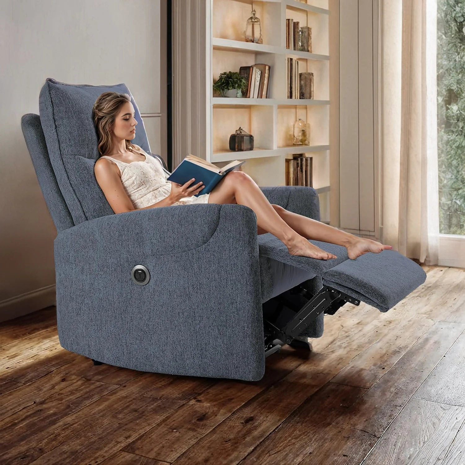 Contemporary Electric Reclining Chair Linen Fabric Power Reclining Sofa with USB Port High BackElectric Reclining Chair Linen Fabric Power Reclining Sofa with USB Port High Back Official