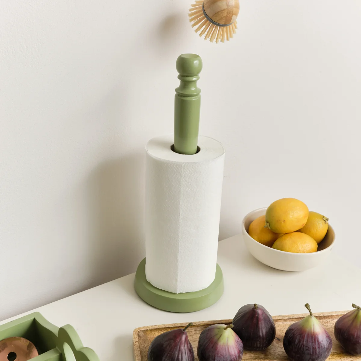 Prestigious Green Painted Wooden Kitchen Roll Holder – 37cm Certified