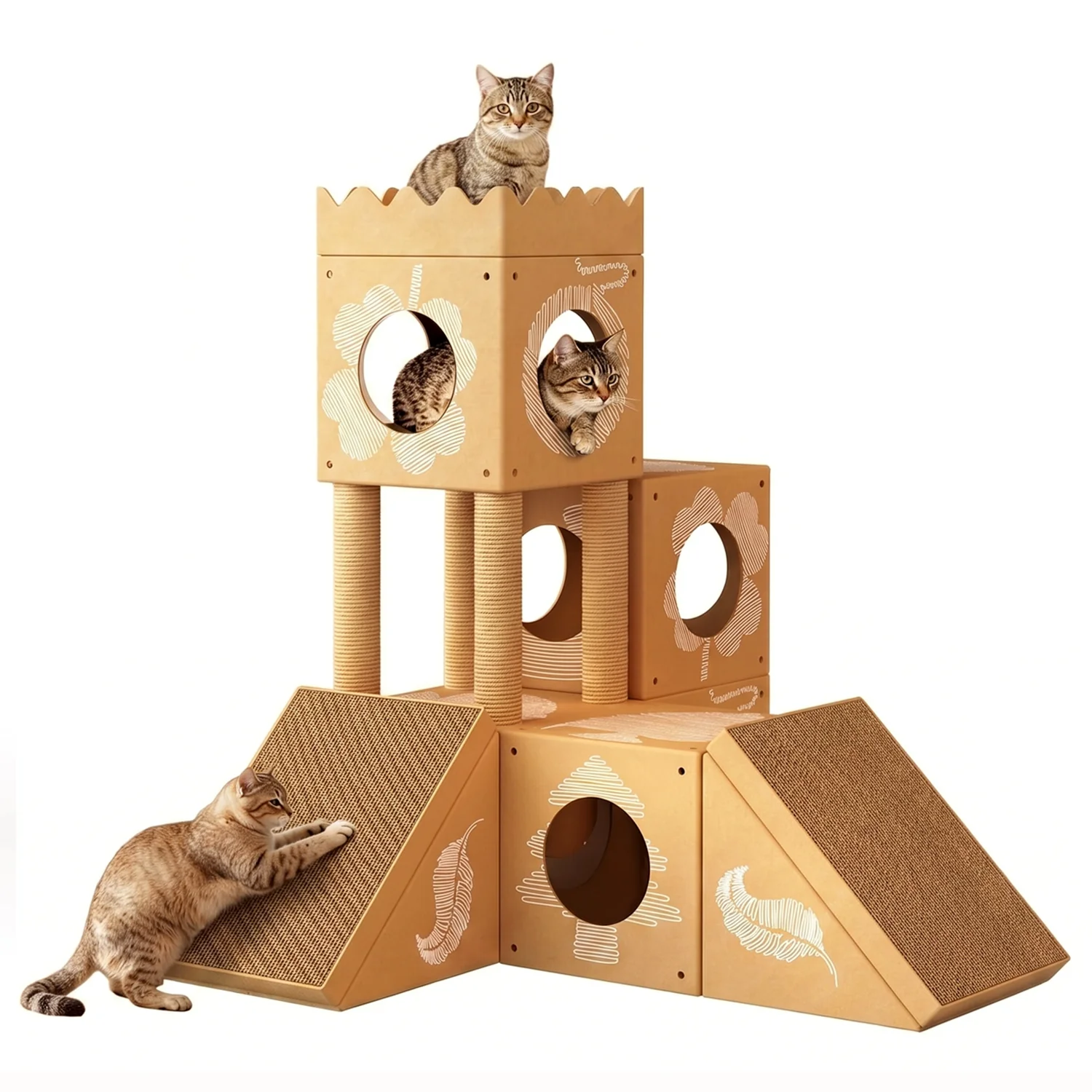 Optimized Multi-Level Cardboard Cat House for Indoor Cats Cat Tree Tower with Scratching Posts Scratching Ramps Cat CavesMulti-Level Cardboard Cat House for Indoor Cats Cat Tree Tower with Scratching Posts Scratching Ramps Cat Caves Crafted