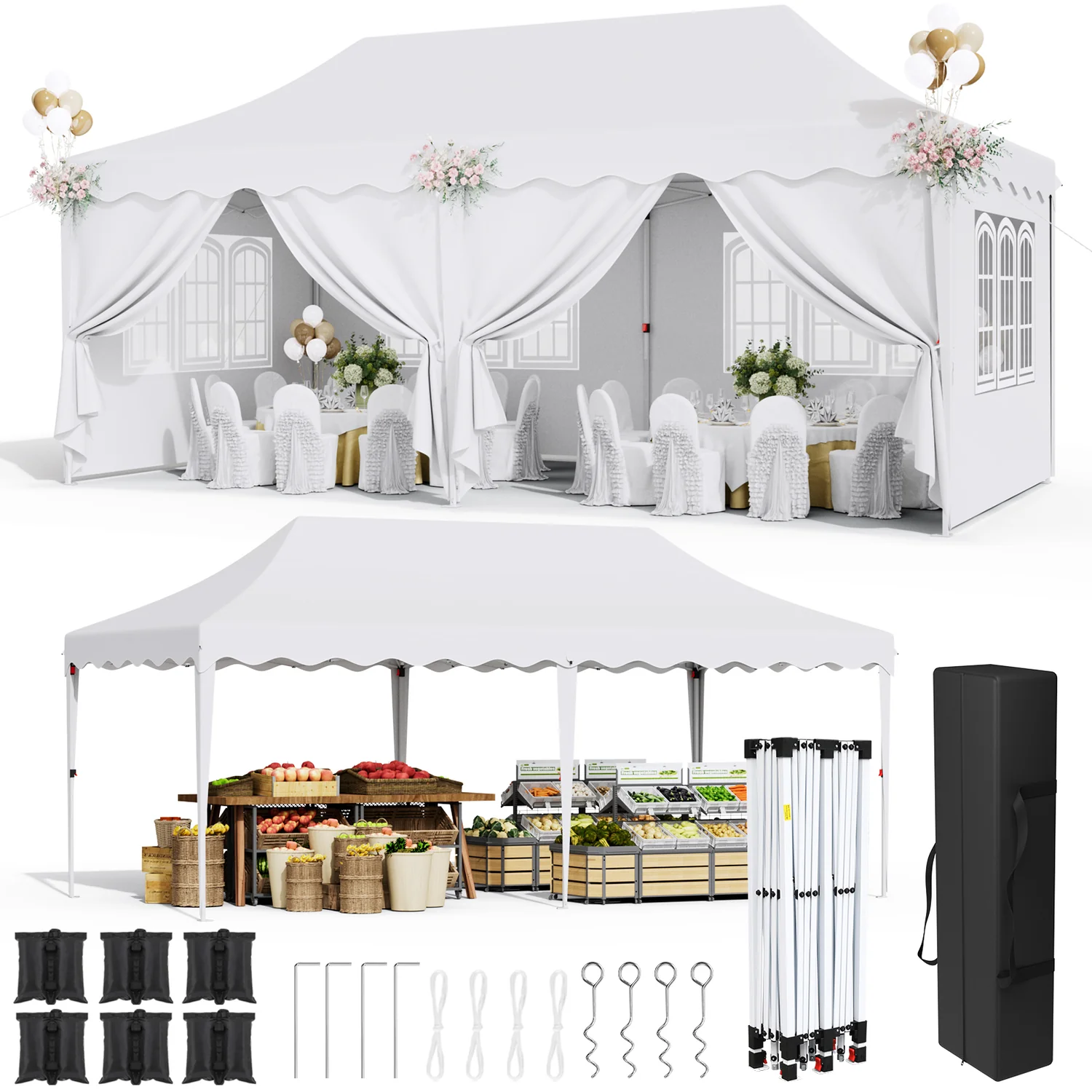 Innovative 10x20ft Pop up Canopy Tent with 6 Sidewalls Outdoor Instant Canopy with Carry Bag 6 Sand Bags for Commercial Events Party Wedding10x20ft Pop up Canopy Tent with 6 Sidewalls Outdoor Instant Canopy with Carry Bag 6 Sand Bags for Commercial Events Party Wedding Genuine