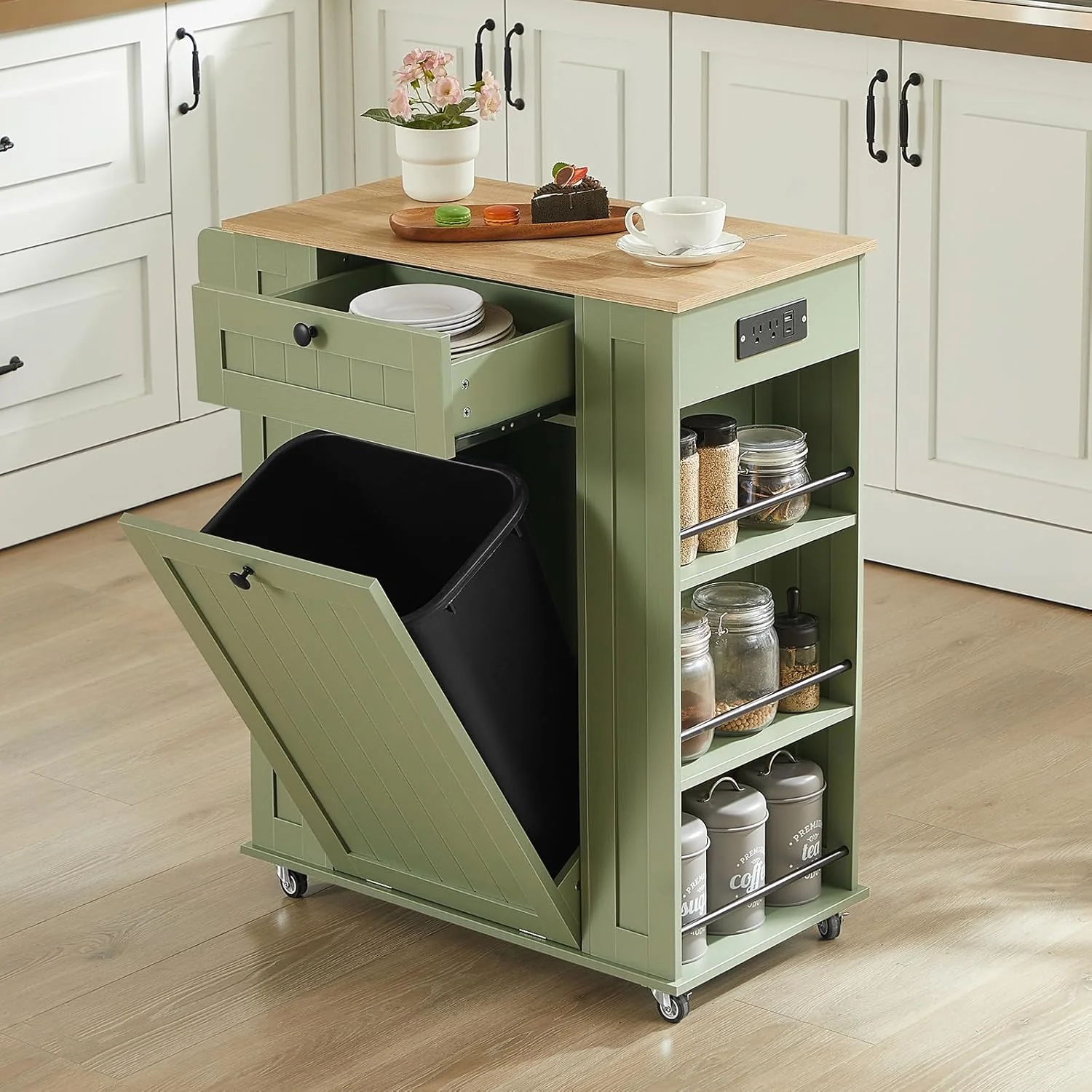 Superior 35 Kitchen Island Rolling Kitchen Cart with Power Outlet Spice Rack Drawer35 Kitchen Island Rolling Kitchen Cart with Power Outlet Spice Rack Drawer Optimized