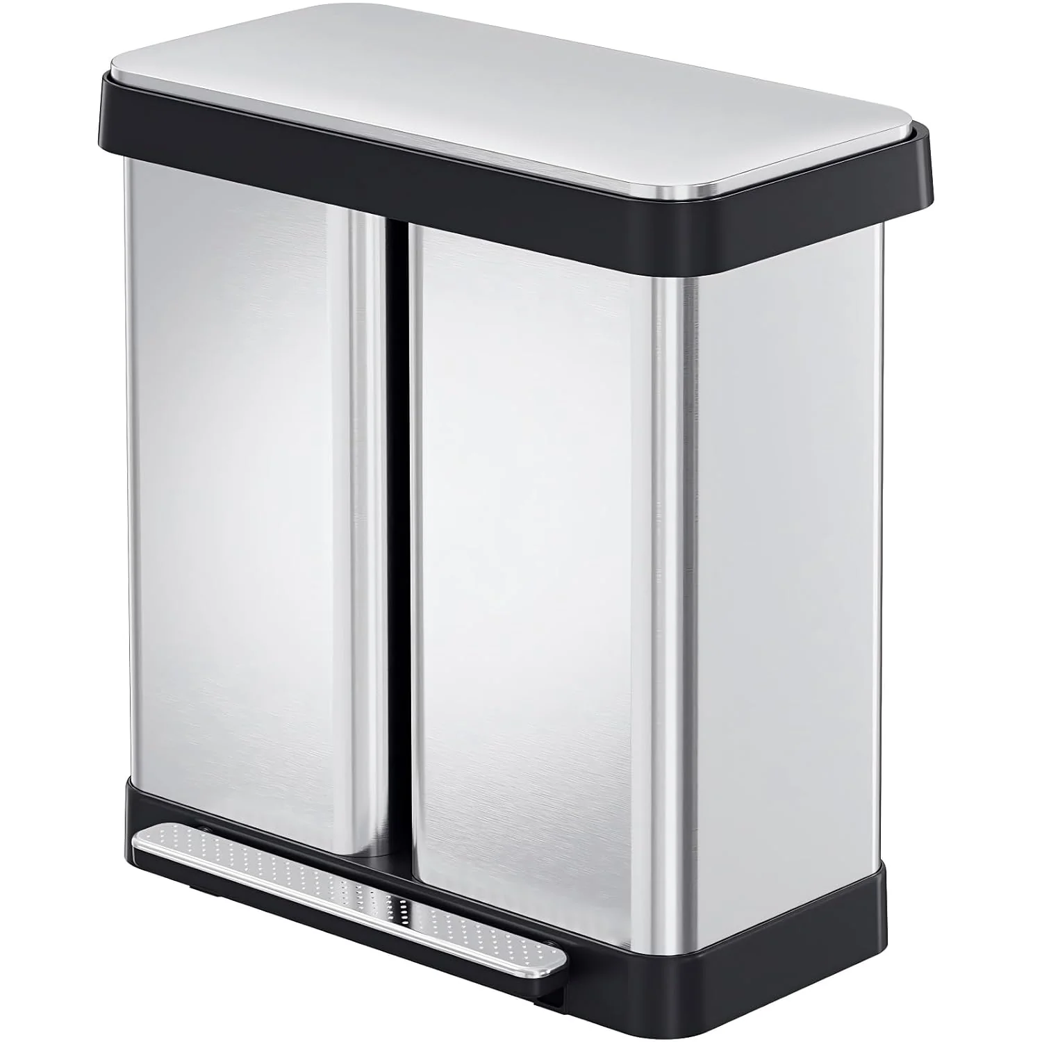 Casual 16 Gallon 60L Dual Trash Can Stainless Steel Trash and Recycle Bin with Removable Buckets Soft-Close Lids Wide Pedal16 Gallon 60L Dual Trash Can Stainless Steel Trash and Recycle Bin with Removable Buckets Soft-Close Lids Wide Pedal Minimalist