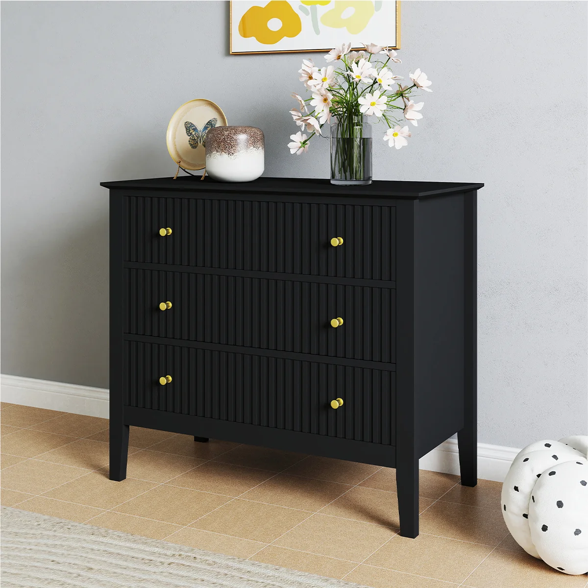 High-End 3 Drawer Chest of Drawers – Hales Black Range Minimalist