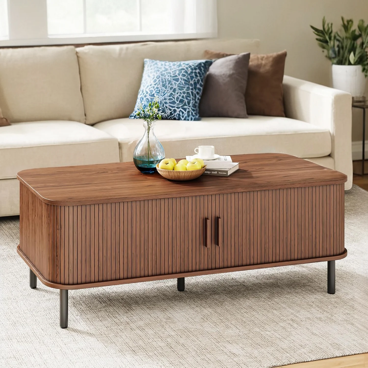 Convenient Discontinued 47.2 Inch Mid Century Modern Coffee Table with Storage Rectangle Wood Center Table with Sliding Tambour Door and Adjustable Leg Discontinued 47.2 Inch Mid Century Modern Coffee Table with Storage Rectangle Wood Center Table with Sliding Tambour Door and Adjustable Leg Sophisticated