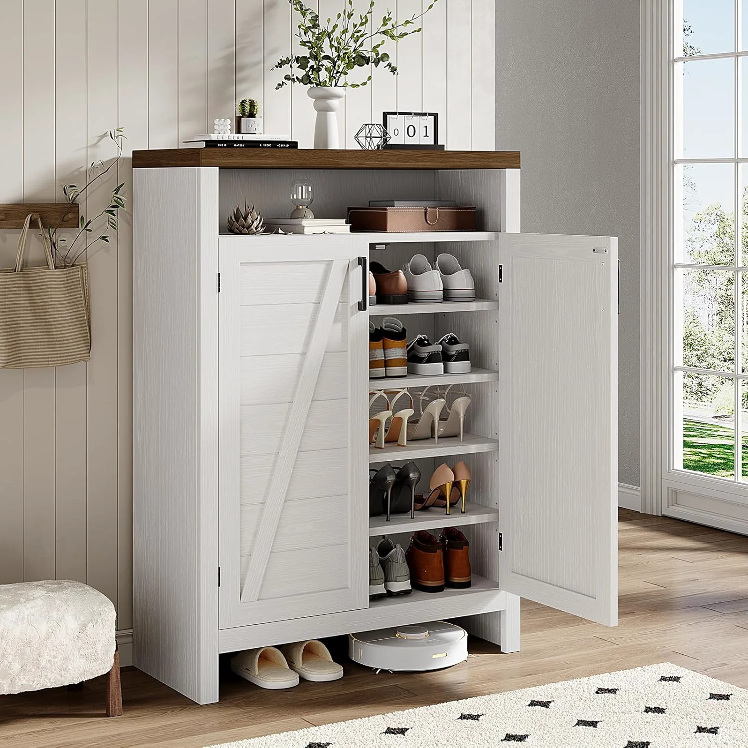 Dependable 6-Tier Farmhouse Shoe Cabinet Entryway Shoe Rack Organizer with Adjustable Shelves and Doors6-Tier Farmhouse Shoe Cabinet Entryway Shoe Rack Organizer with Adjustable Shelves and Doors Recyclable