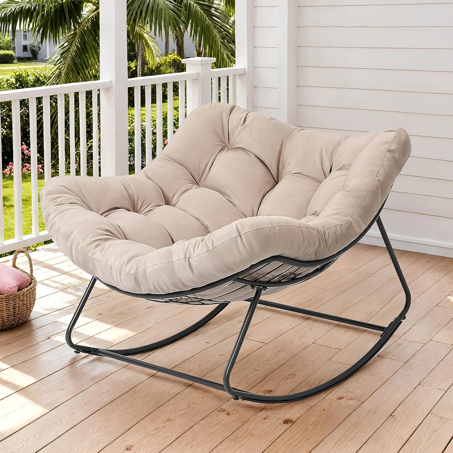 Pure Papasan Rocking Chair Egg Patio Chair with Thickened Cushion for Patio Porch Garden Living Room BedroomPapasan Rocking Chair Egg Patio Chair with Thickened Cushion for Patio Porch Garden Living Room Bedroom Functional