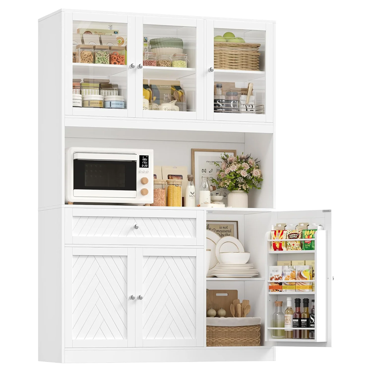 Genuine 72 Tall Kitchen Pantry Cabinet with Hutch Storage Microwave Shelf Buffet Style Kitchen Organizer for Dining Room Kitchen72 Tall Kitchen Pantry Cabinet with Hutch Storage Microwave Shelf Buffet Style Kitchen Organizer for Dining Room Kitchen Exceptional
