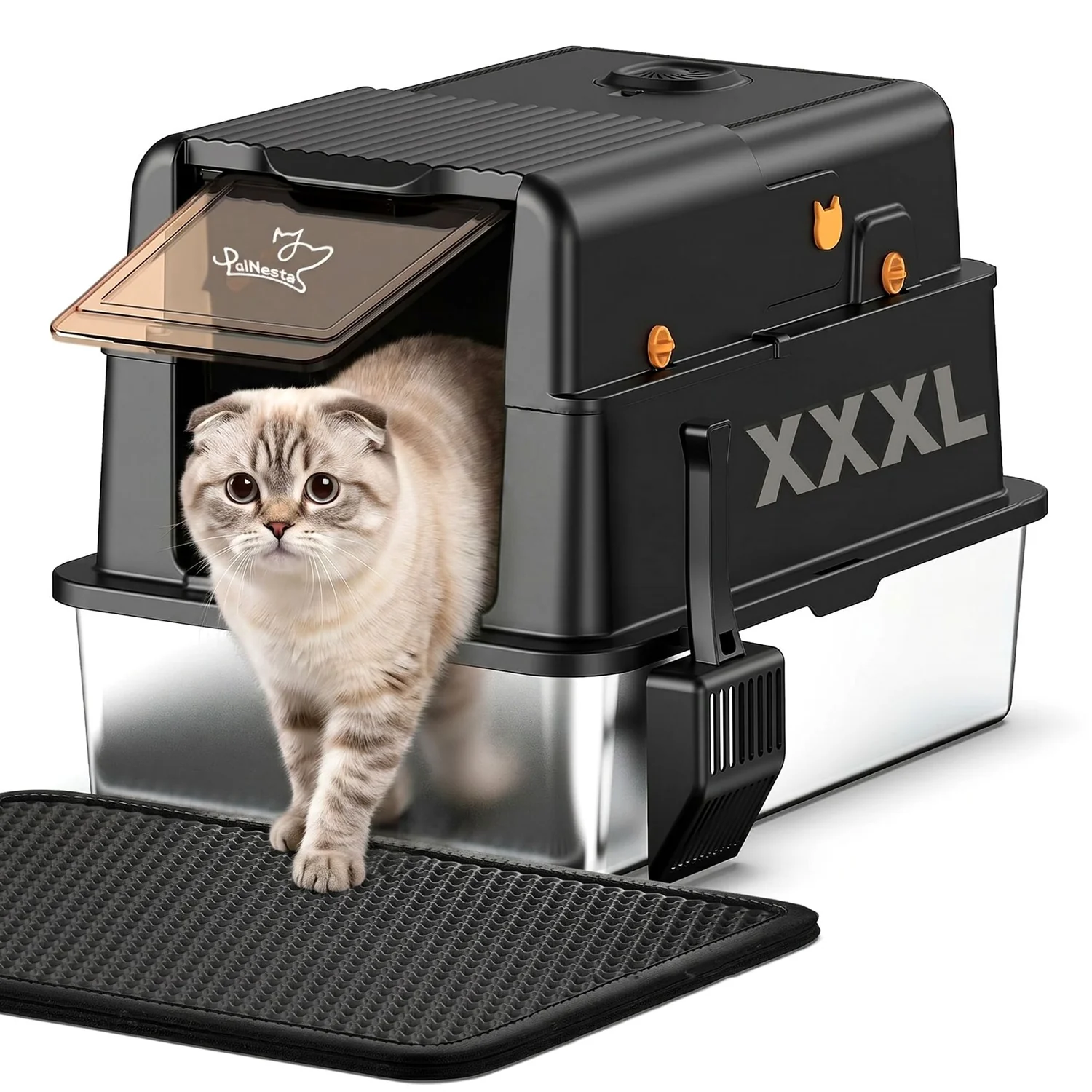 Effective XXXL Stainless Steel Litter Box with Removable Lid Extra Large Enclosed Cat Litter Box with High Sided for Big CatsXXXL Stainless Steel Litter Box with Removable Lid Extra Large Enclosed Cat Litter Box with High Sided for Big Cats Lightweight