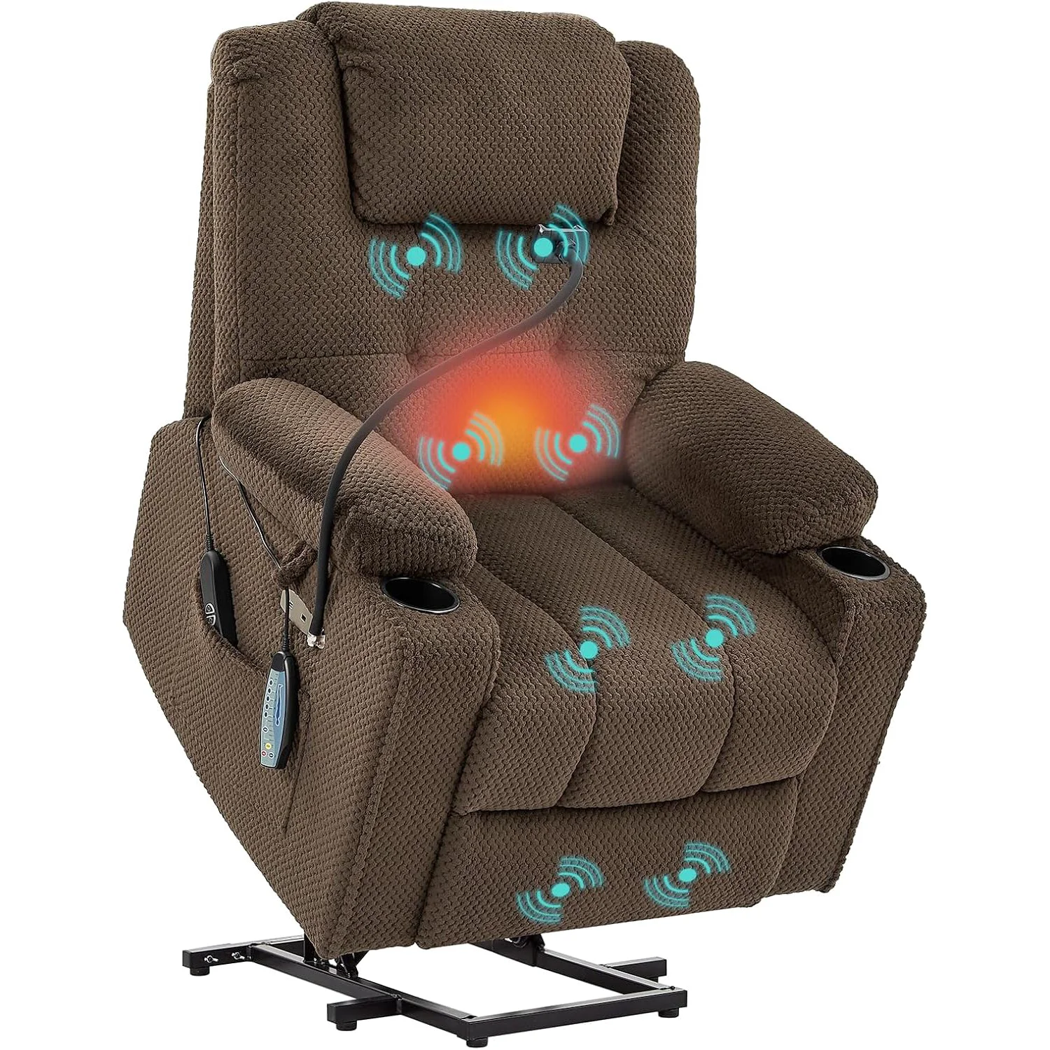 Comfortable Power Recliner Chair with Massage and Heat Function Velvet Fabric Electric Recliner with Extended Footrest USB Port Cup HoldersPower Recliner Chair with Massage and Heat Function Velvet Fabric Electric Recliner with Extended Footrest USB Port Cup Holders Versatile