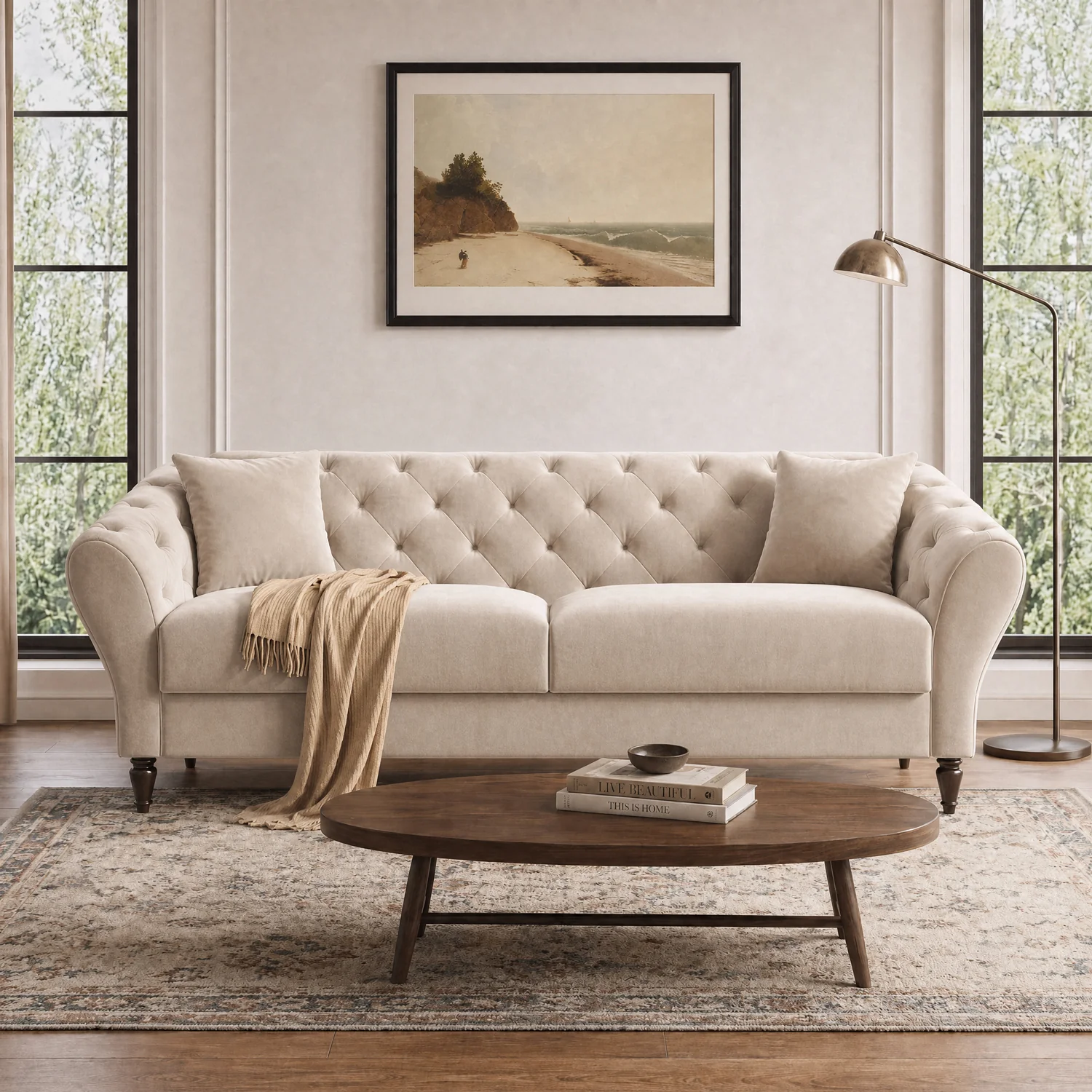Casual 82 Loveseat Sofa with Tuxedo Arms Velvet Chesterfield Sofa for Living Room Apartment82 Loveseat Sofa with Tuxedo Arms Velvet Chesterfield Sofa for Living Room Apartment Detailed