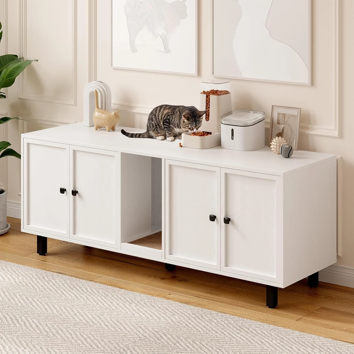Eco-Friendly 63 Inches Hidden Cat Litter Box Enclosure Cat Furniture TV Stand Pet House for 2 Cats63 Inches Hidden Cat Litter Box Enclosure Cat Furniture TV Stand Pet House for 2 Cats Fast