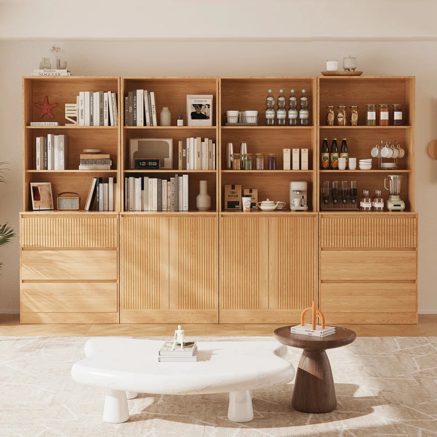 High-Quality 4-Piece Bookcase Set 2 Bookshelves with Drawers and Shelves 2 Bookcases with Doors and Shelves4-Piece Bookcase Set 2 Bookshelves with Drawers and Shelves 2 Bookcases with Doors and Shelves Exceptional