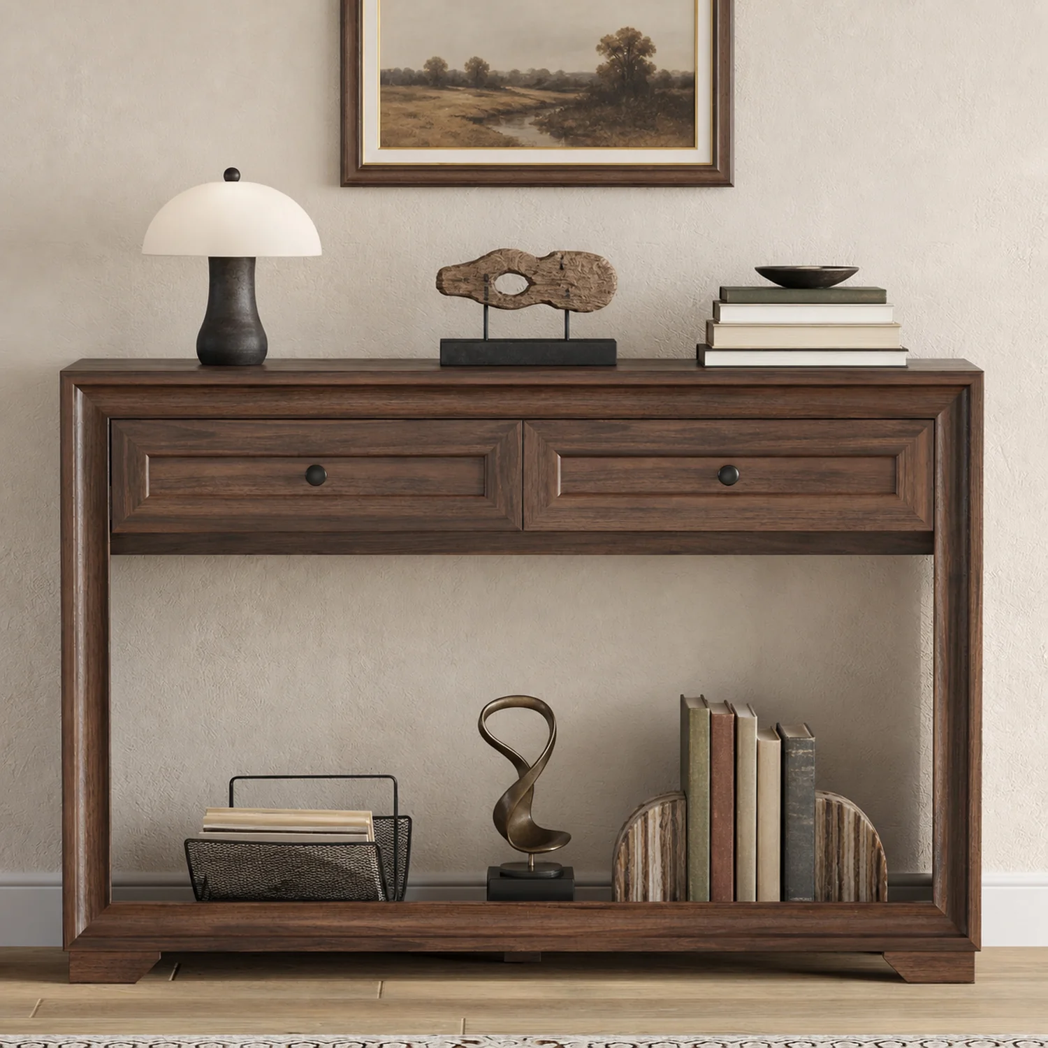 Sustainable 47 Inch Console Table with Storage Modern Entryway Sofa Table with 2 Drawers and Open Shelf47 Inch Console Table with Storage Modern Entryway Sofa Table with 2 Drawers and Open Shelf Breathable
