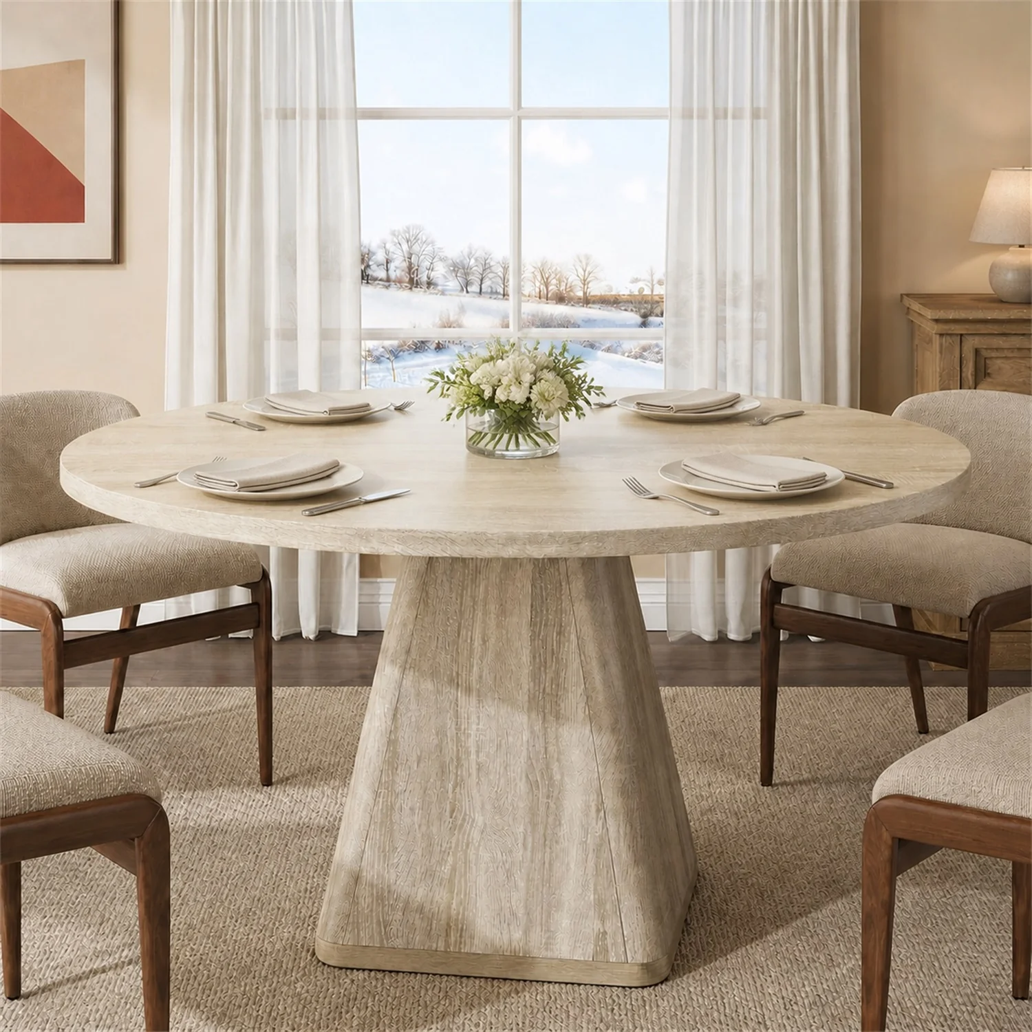 Smart 47-Inch Round Dining Table for 4–6 Modern Pedestal Kitchen Table with Thick Tabletop47-Inch Round Dining Table for 4–6 Modern Pedestal Kitchen Table with Thick Tabletop Recyclable