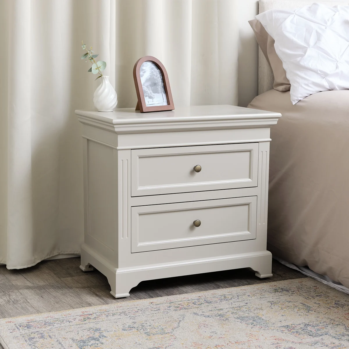Contemporary Large Taupe-Grey Two Drawer Bedside Table – Daventry Taupe-Grey Range Consistent