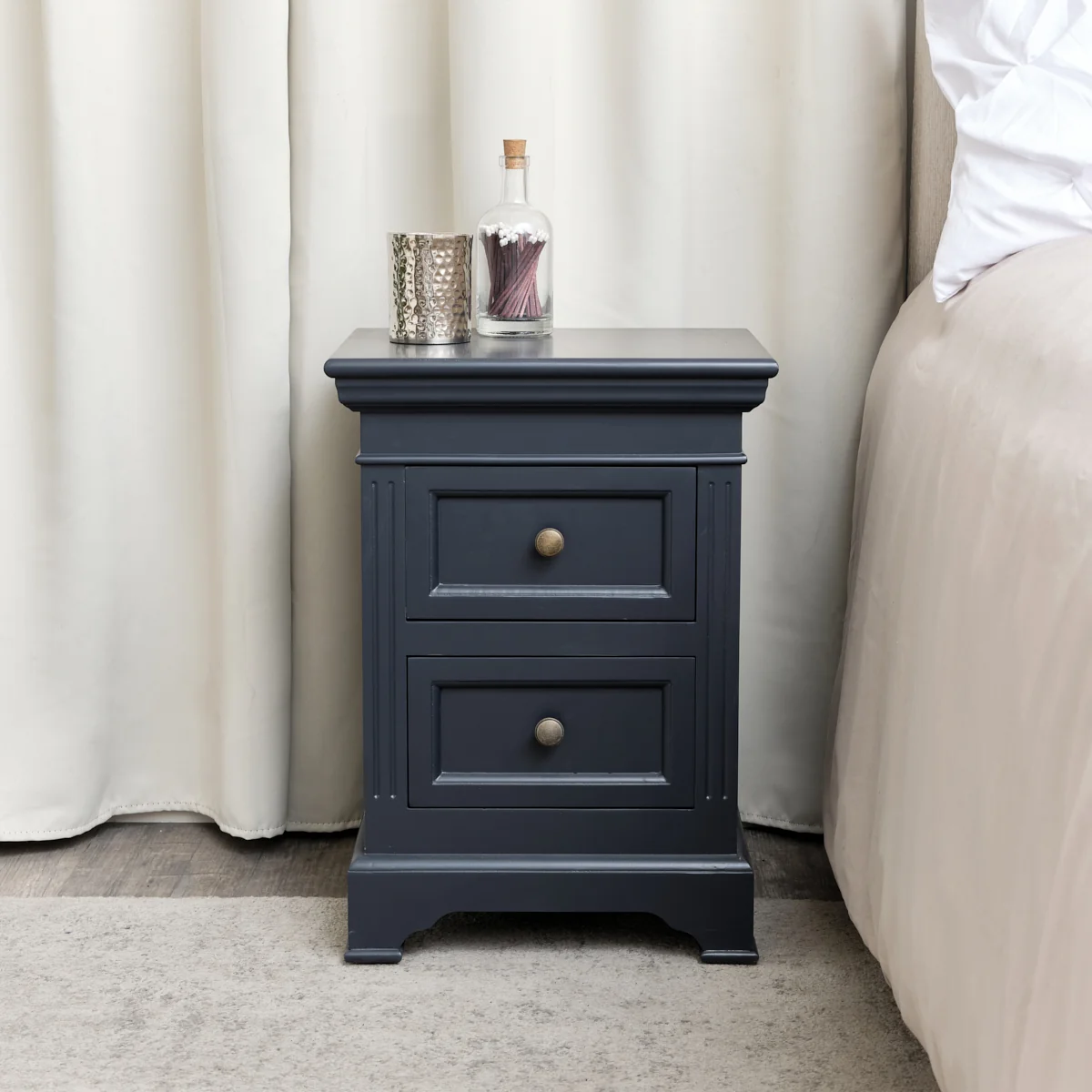 Flexible Navy Black Two Drawer Bedside Table – Daventry Navy Black Range Premium