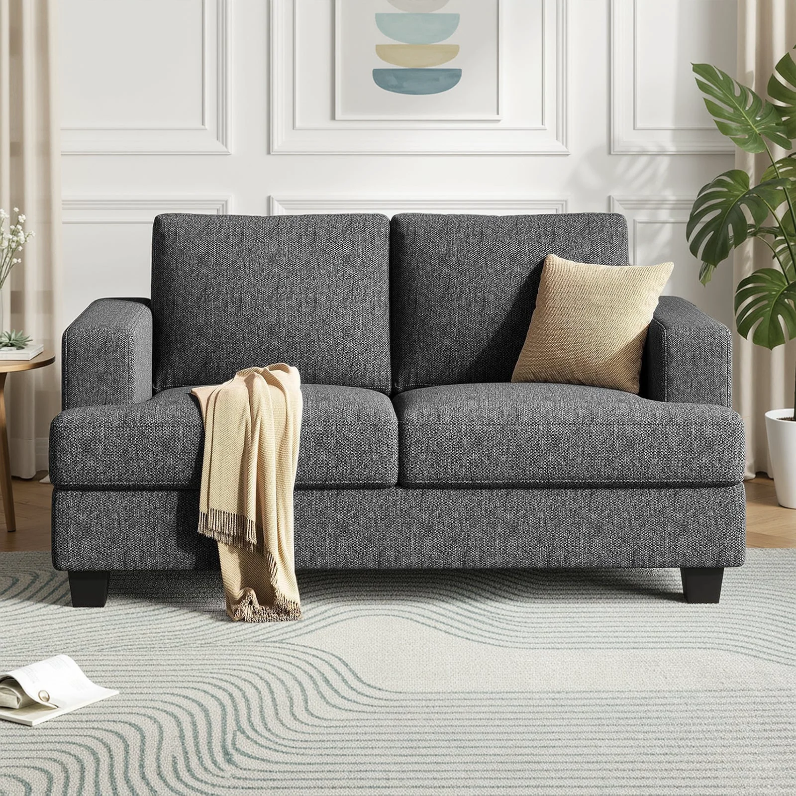 Convenient 63 Linen Fabric Loveseat Sofa Extra-Deep Seat Modern 2-Seater Couch for Living Room63 Linen Fabric Loveseat Sofa Extra-Deep Seat Modern 2-Seater Couch for Living Room Practical