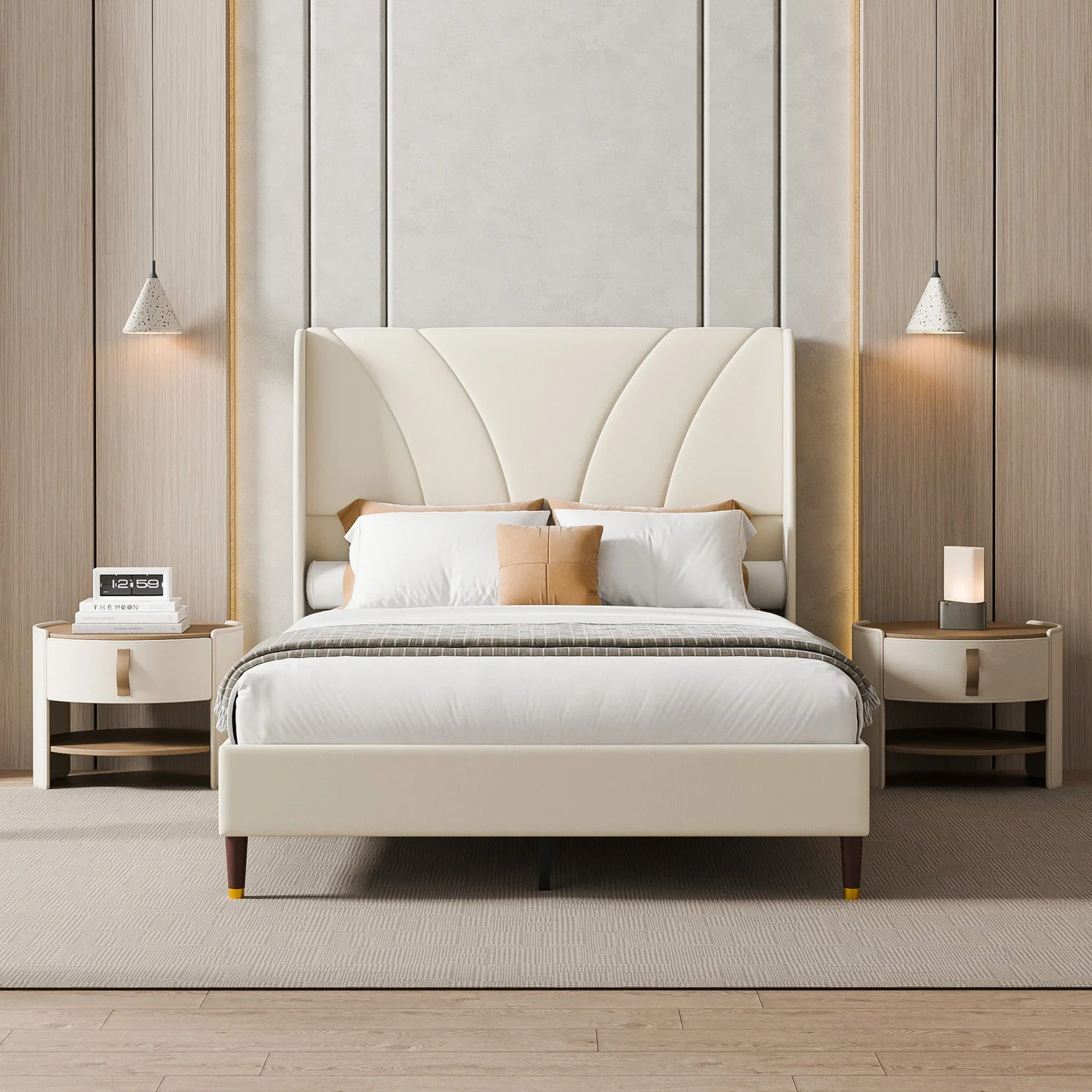 Fine Linen Bed Frame with 51 Tall Wingback Headboard Upholstered Platform Bed with Solid Wood Slats Support Noise- No Box Spring NeededLinen Bed Frame with 51 Tall Wingback Headboard Upholstered Platform Bed with Solid Wood Slats Support Noise- No Box Spring Needed Professional