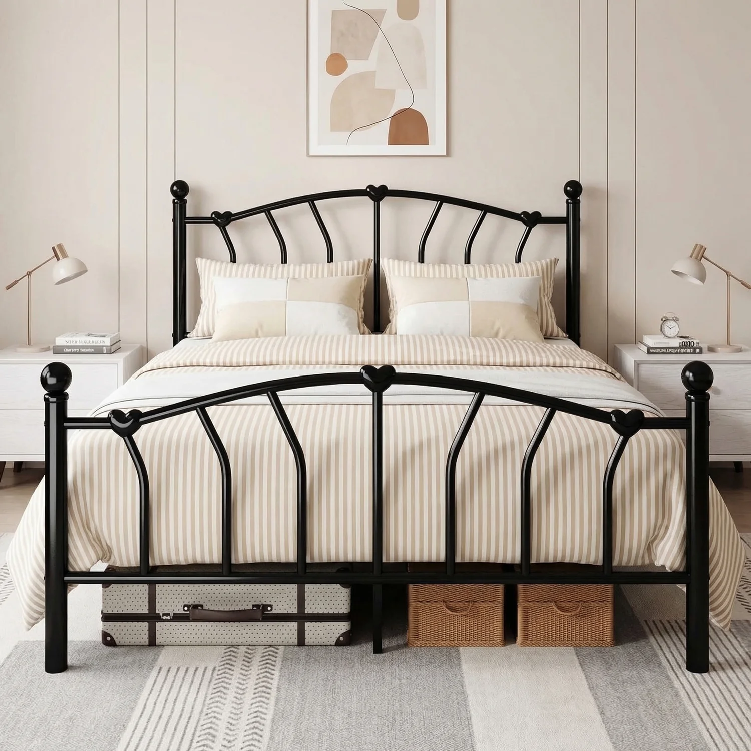 Relaxed Love-Knot Platform Metal Bed Frame with Arched Headboard and Footboard Under-Bed Storage No Box Spring NeededLove-Knot Platform Metal Bed Frame with Arched Headboard and Footboard Under-Bed Storage No Box Spring Needed Premium Material