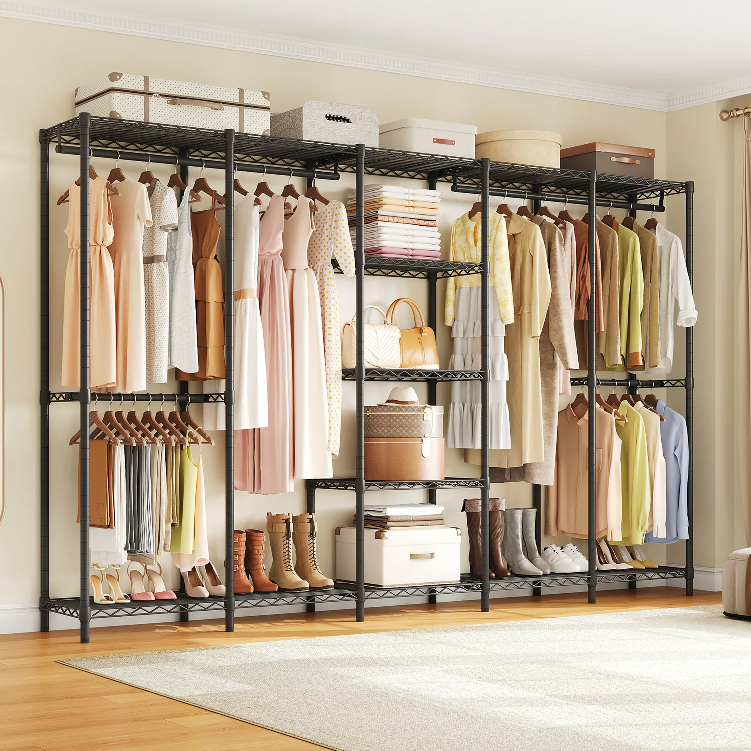 Functional Heavy Duty Closet Organizer standing Closet System with Wire Shelves Hanging Rods Max Load 1300lbsHeavy Duty Closet Organizer standing Closet System with Wire Shelves Hanging Rods Max Load 1300lbs Enhanced