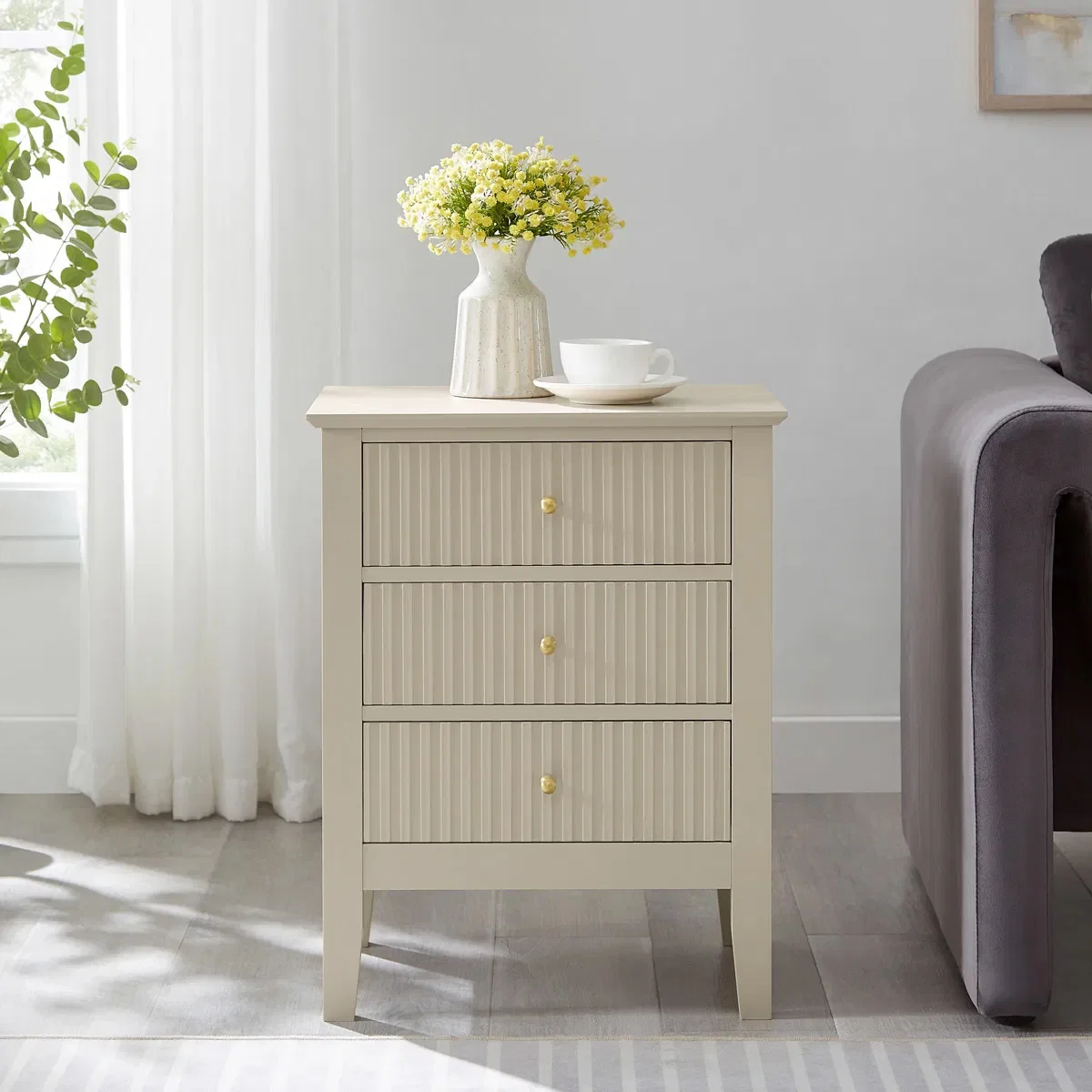Fashionable 3 Drawer Bedside Table – Hales Taupe Range Premium