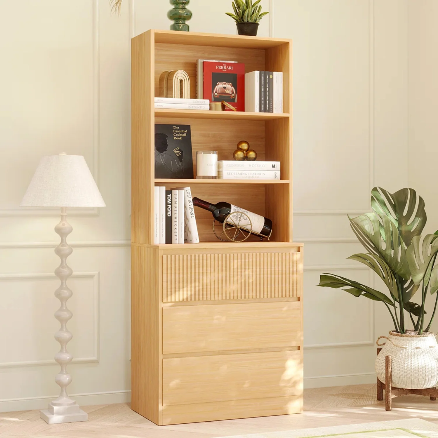 Long-Lasting 71 Tall Bookshelf and Bookcase with 3 Drawers and 3-Tier Open Shelves71 Tall Bookshelf and Bookcase with 3 Drawers and 3-Tier Open Shelves Crafted