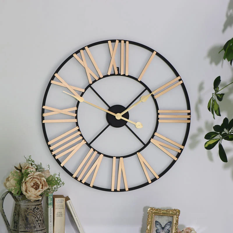 Practical Black and Gold Large Skeleton Wall Clock 60cm x 60cm Crafted