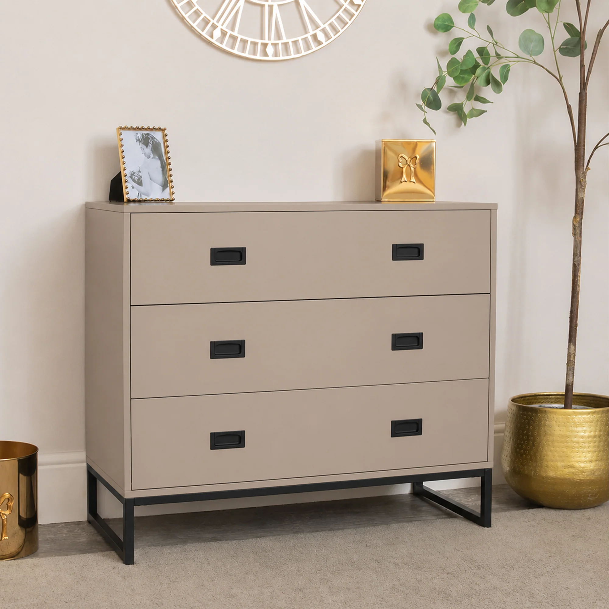 First-Class Large 3 Drawer Chest of Drawers – Elle Dark Beige Range Flexible