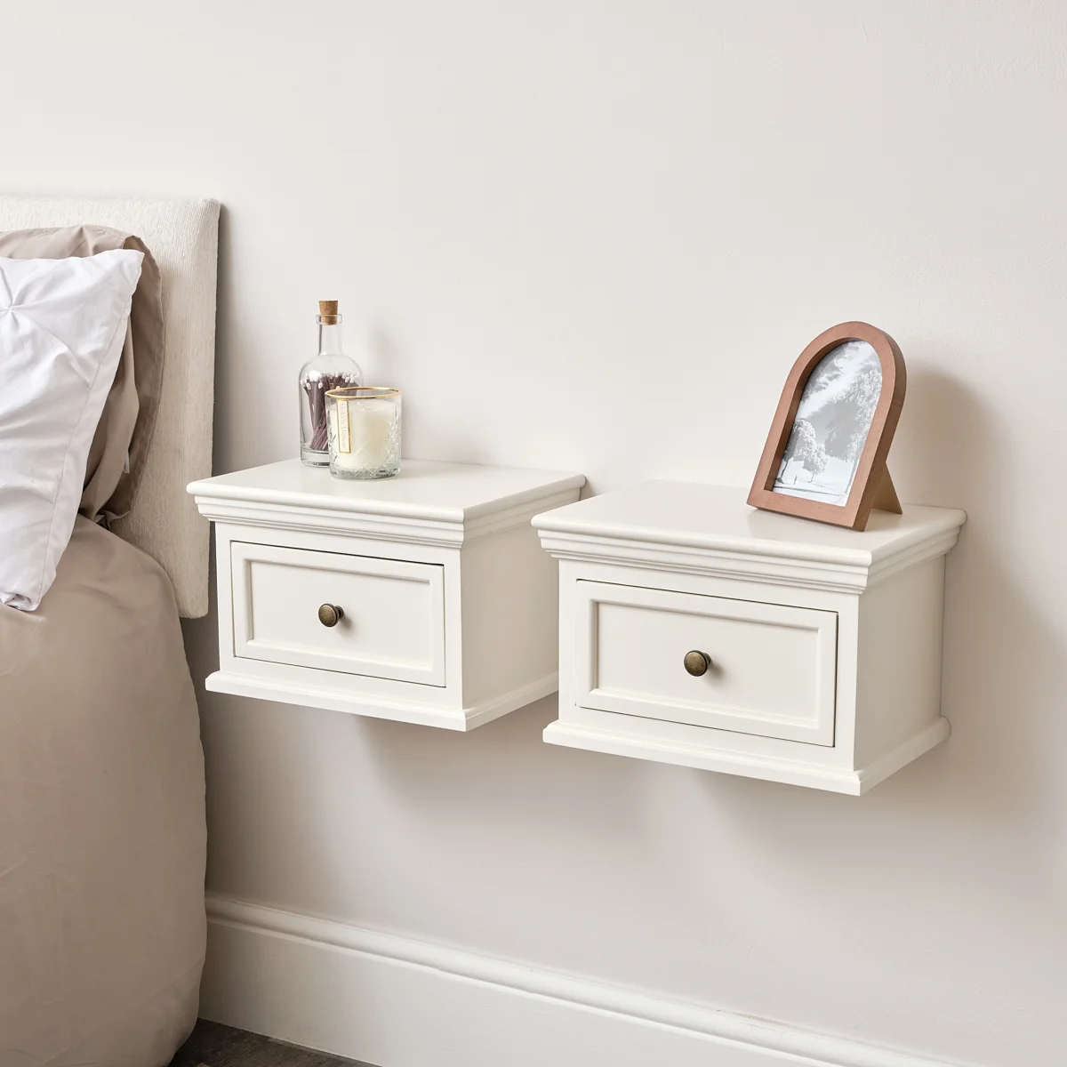 Consistent Pair of Ivory Wall Mounted Bedside Tables – Daventry Ivory Range Durable