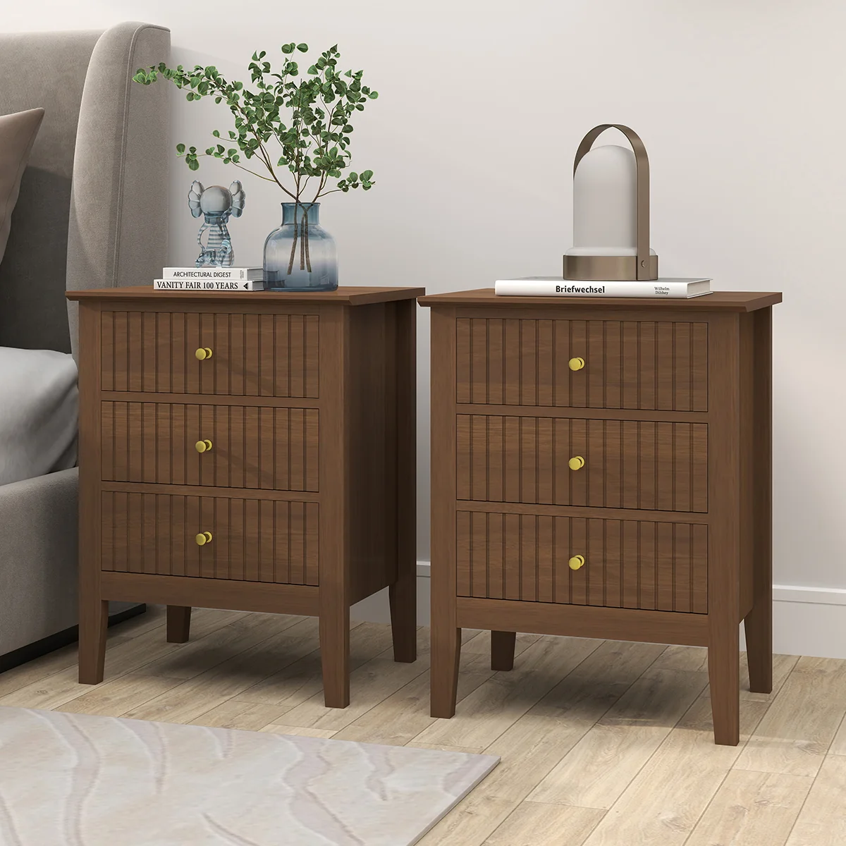 Genuine Pair of 3 Drawer Bedside Tables – Hales Dark Wood Range Official