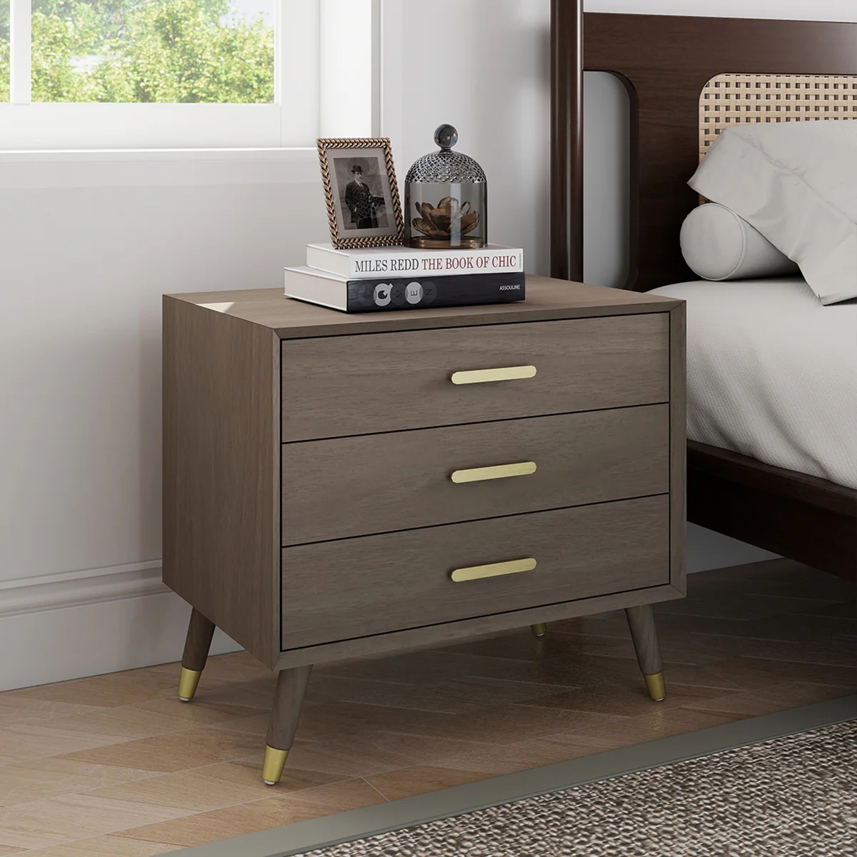 Selected Large 3 Drawer Bedside Table – Oslo Dark Wood Range Original Design