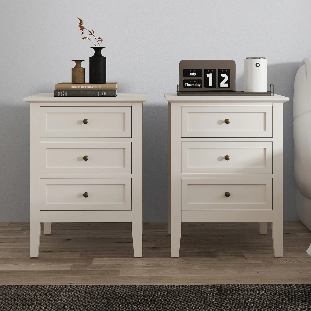 Professional Pair of 3 Drawer Bedside Table – Rowley Pale Cream Range Responsible