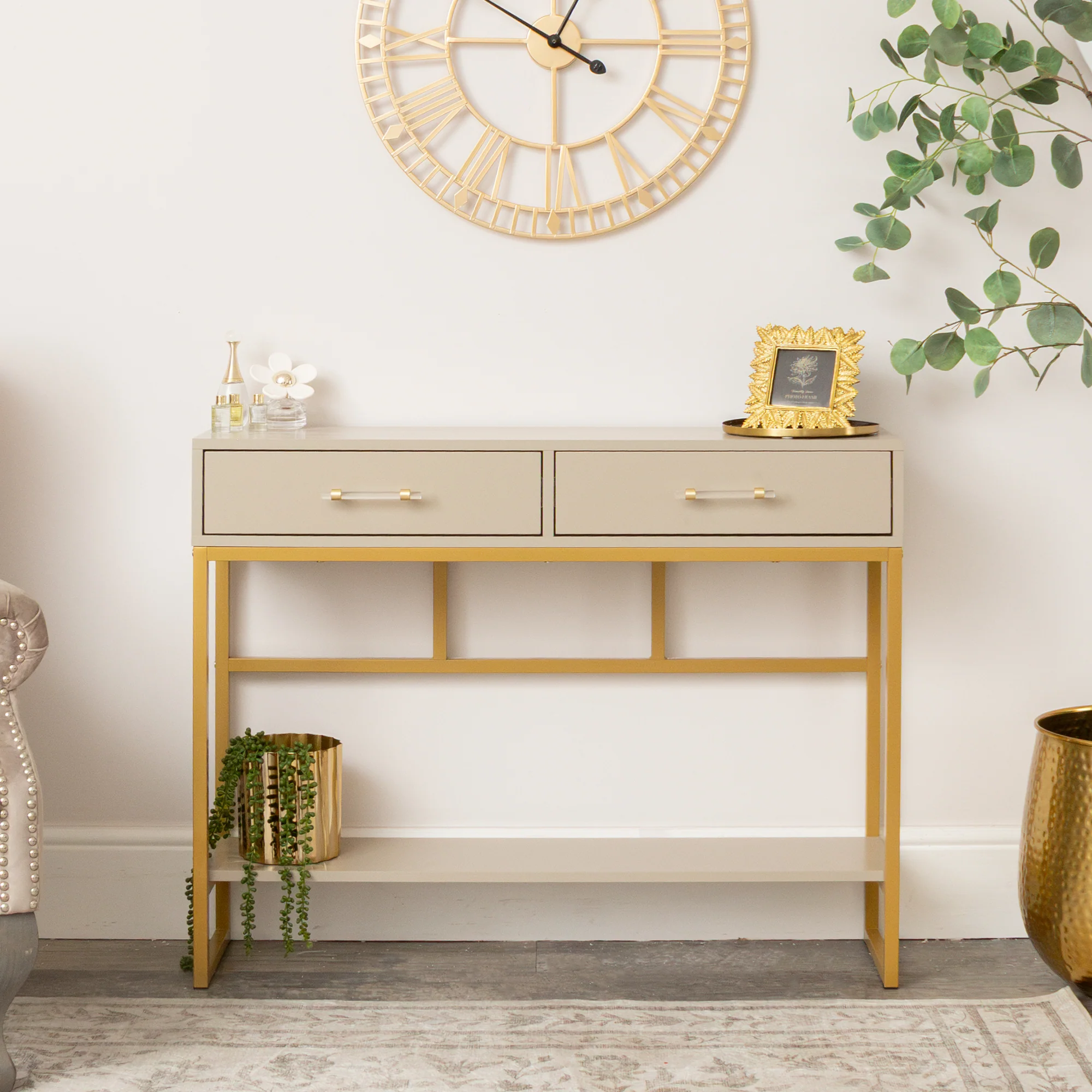 Eco-Friendly Large Two Drawer Console Dressing Table – Liana Taupe Range Efficient