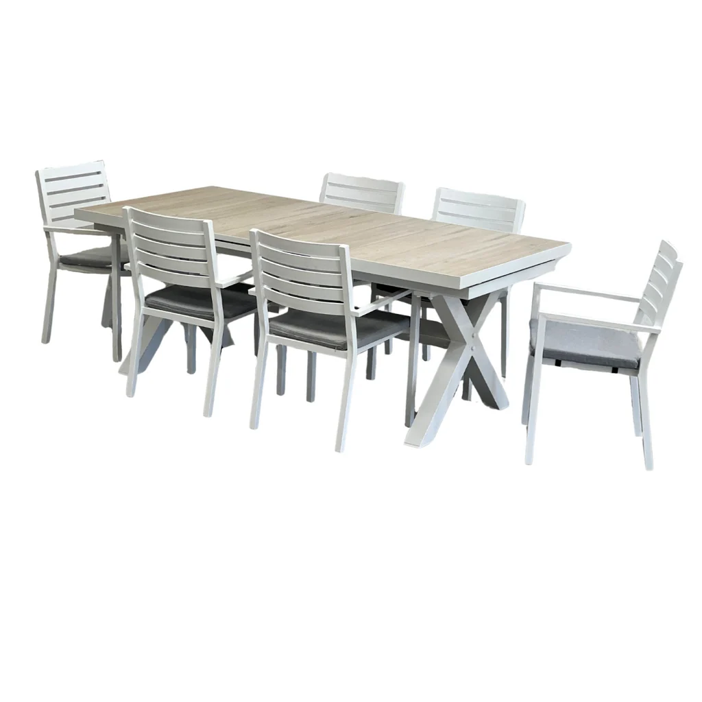 Clean Sultan Mayfair 7 Piece Outdoor Extension Dining Setting White Effective