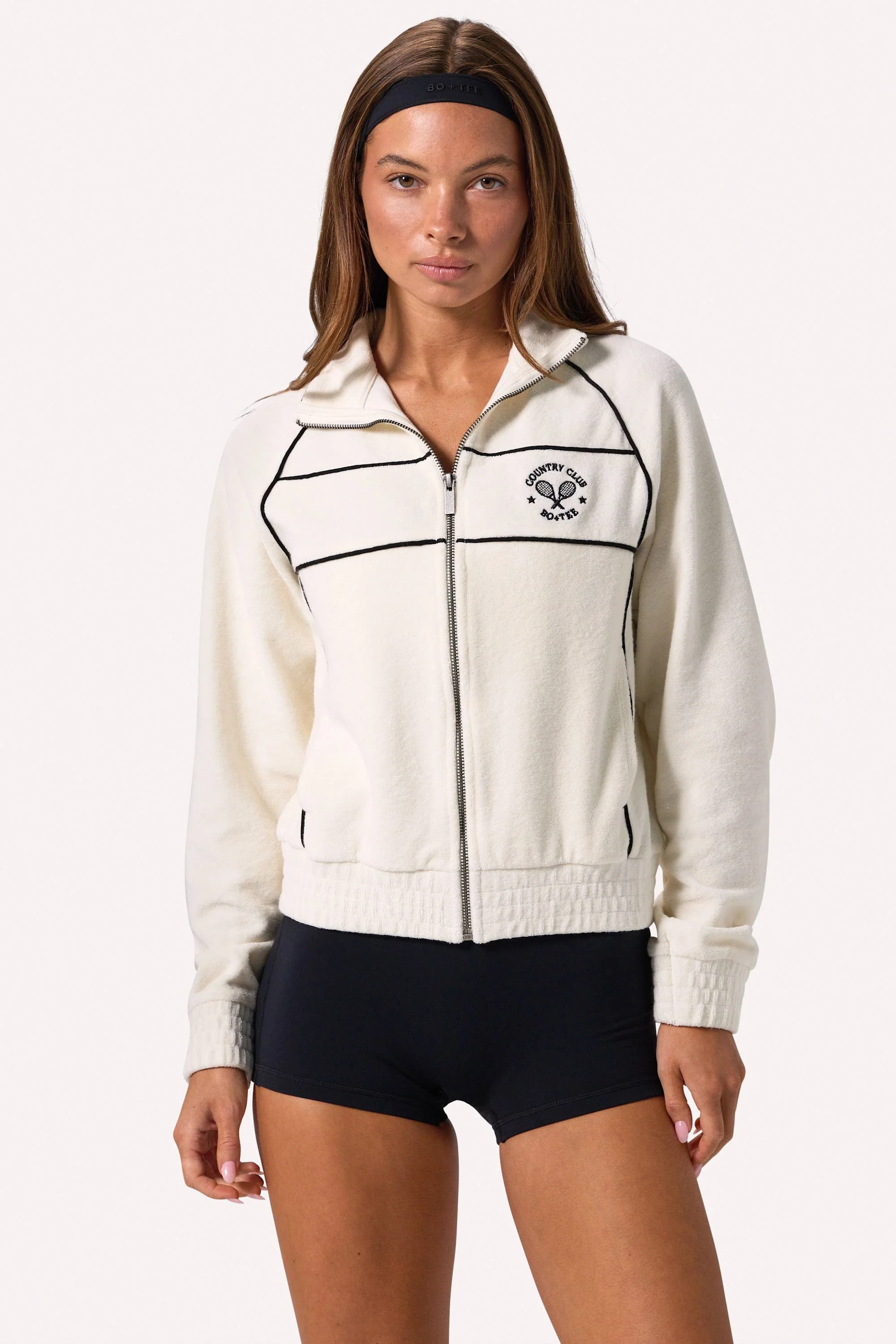 Versatile Terry Towelling Zip-Up Cropped Sweatshirt in Ivory Casual