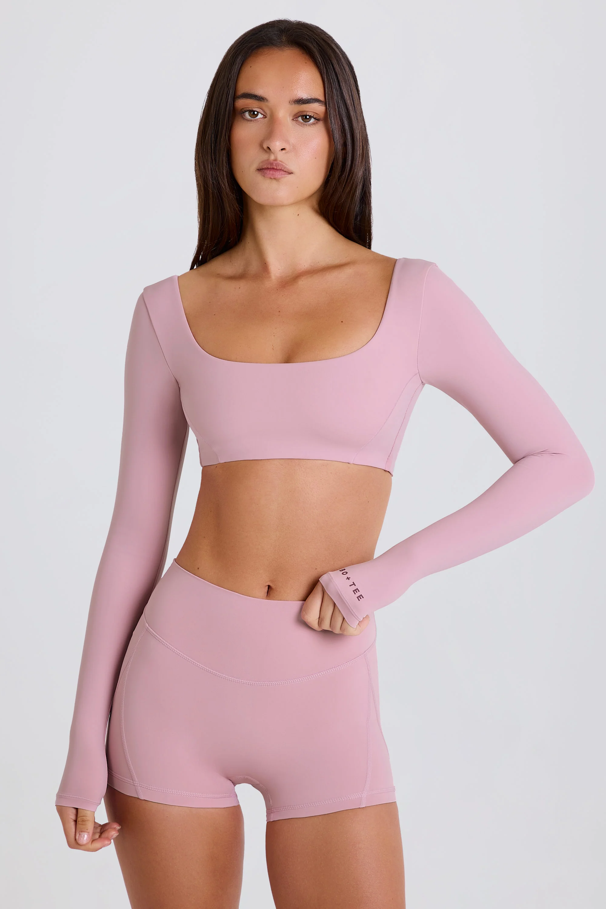 Enhanced Long-Sleeve Crop Top in Mauve Certified