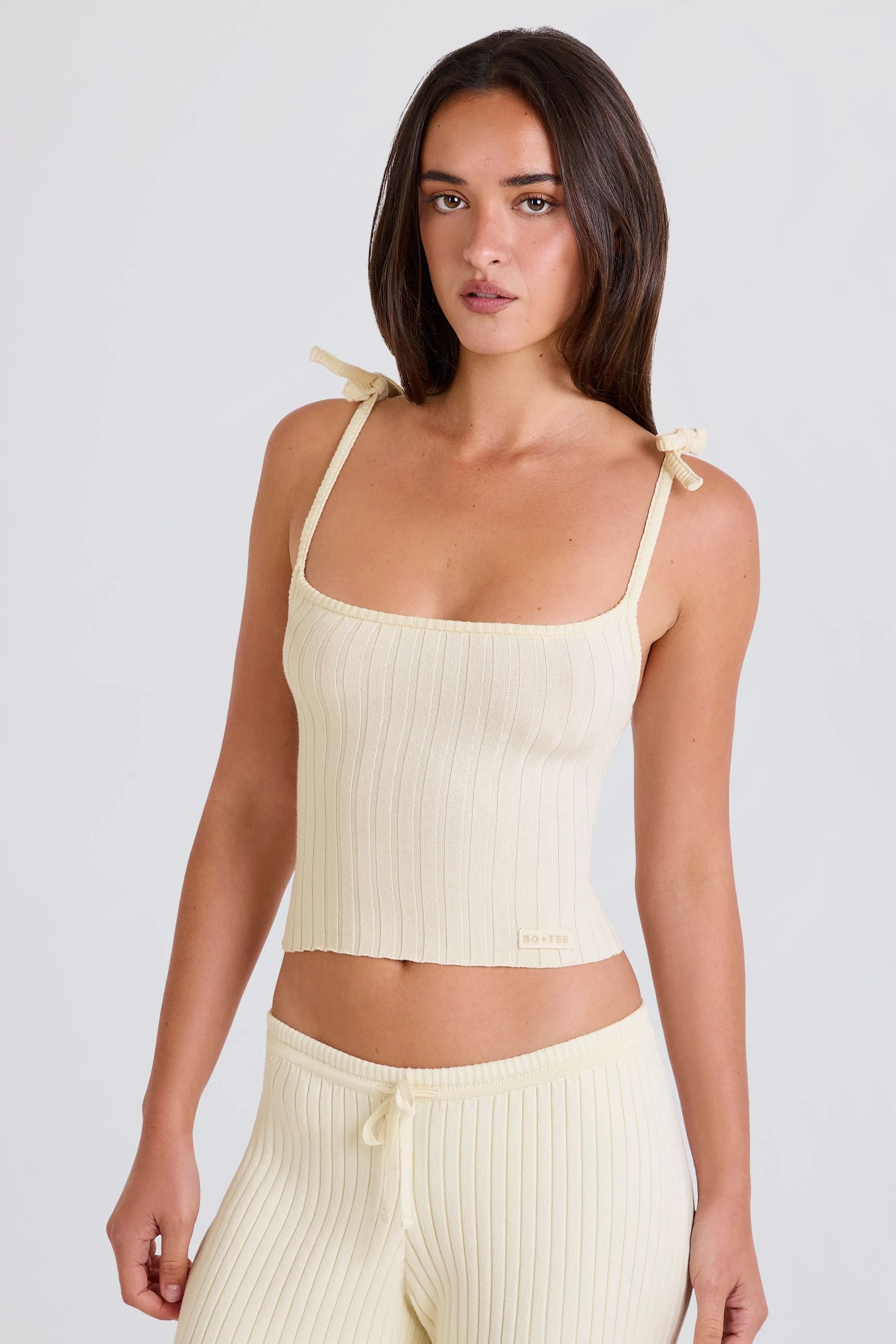 Pure Ribbed Knit Tie Tank Top in Cream Reusable