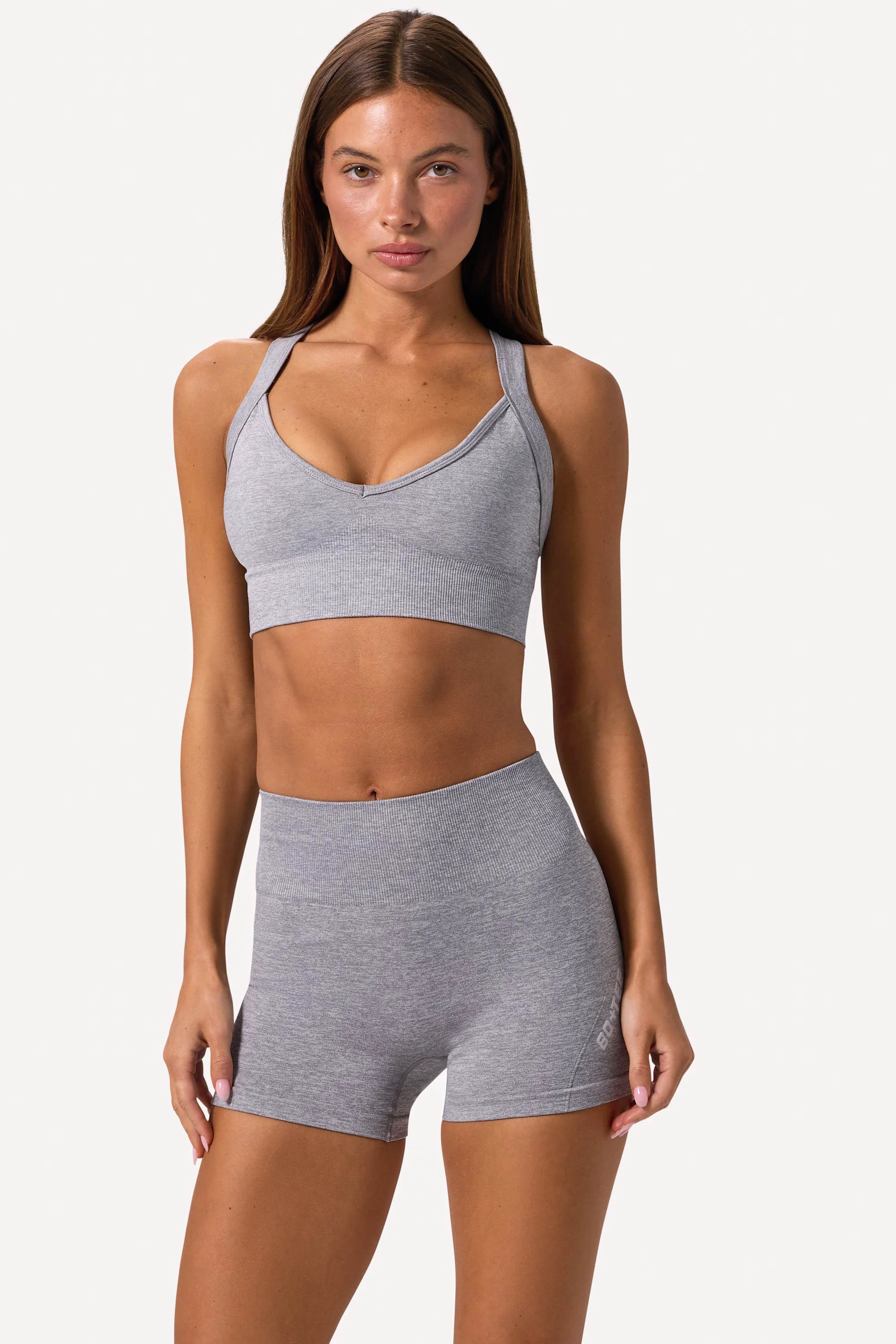 Efficient Super Sculpt Seamless Crossback Sports Bra in Grey Marl Top-Quality
