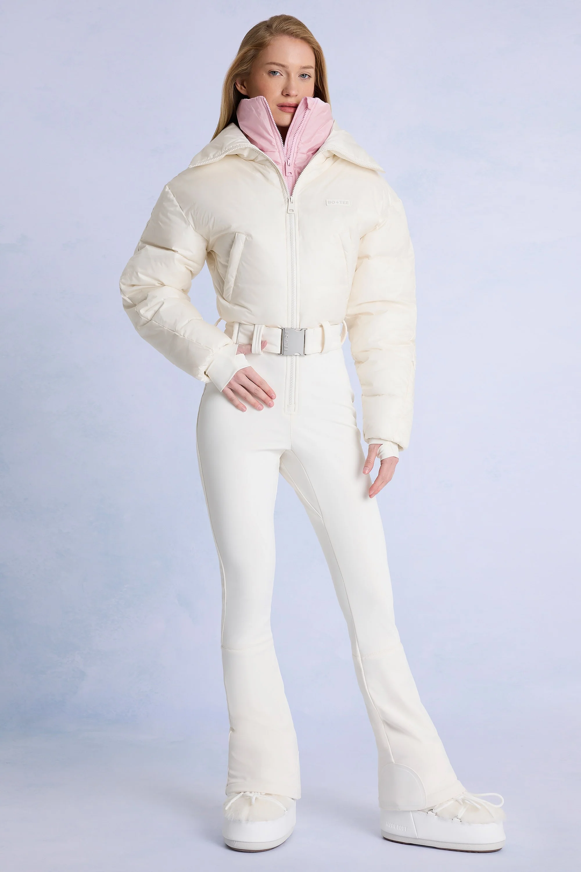 Fine Crafted Waterproof Belted Layered Ski Suit in Ice Clean
