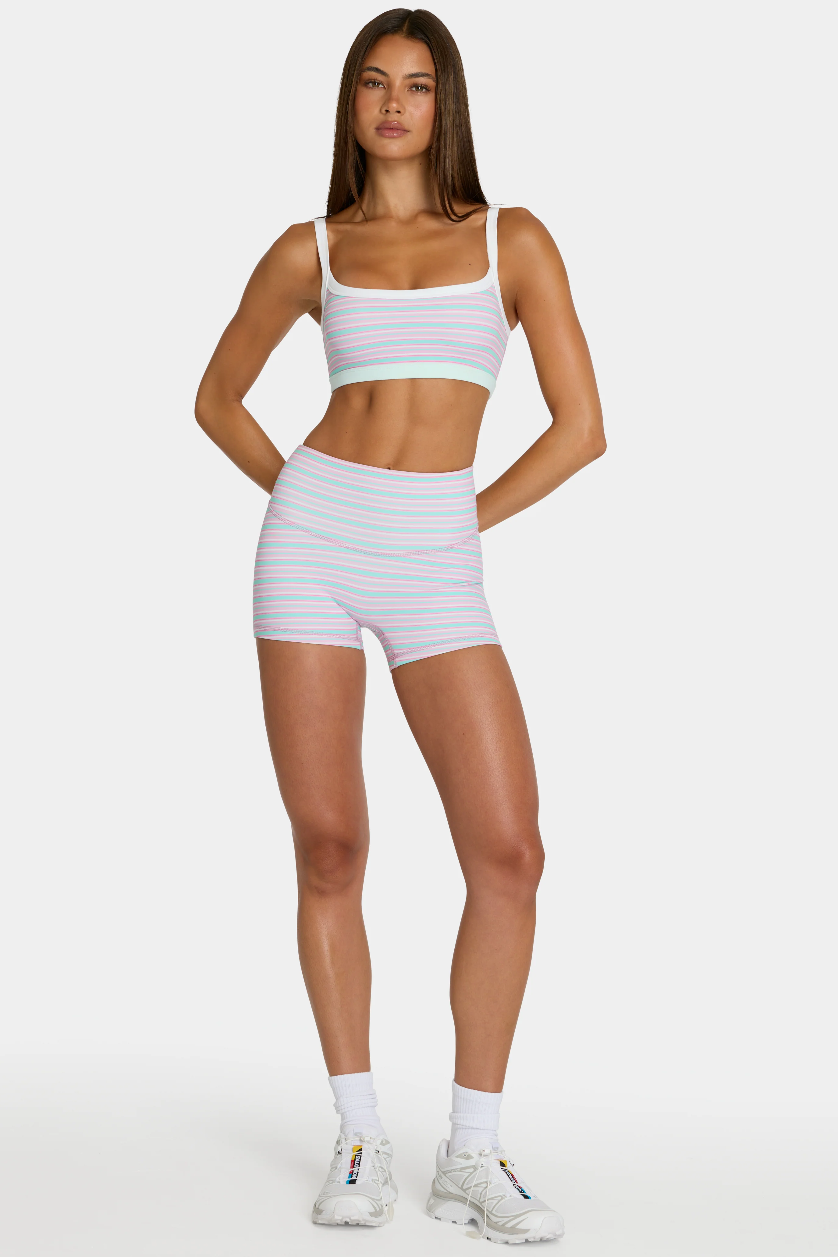 Minimalist Soft Active Mini Shorts in Multi Stripe Selected